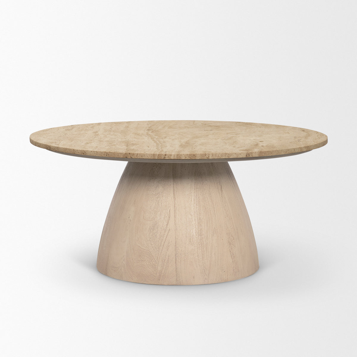 Allyson 36" Light Wood Base w/ Travertine Top Coffee Table-Coffee Tables-DECOROLALA