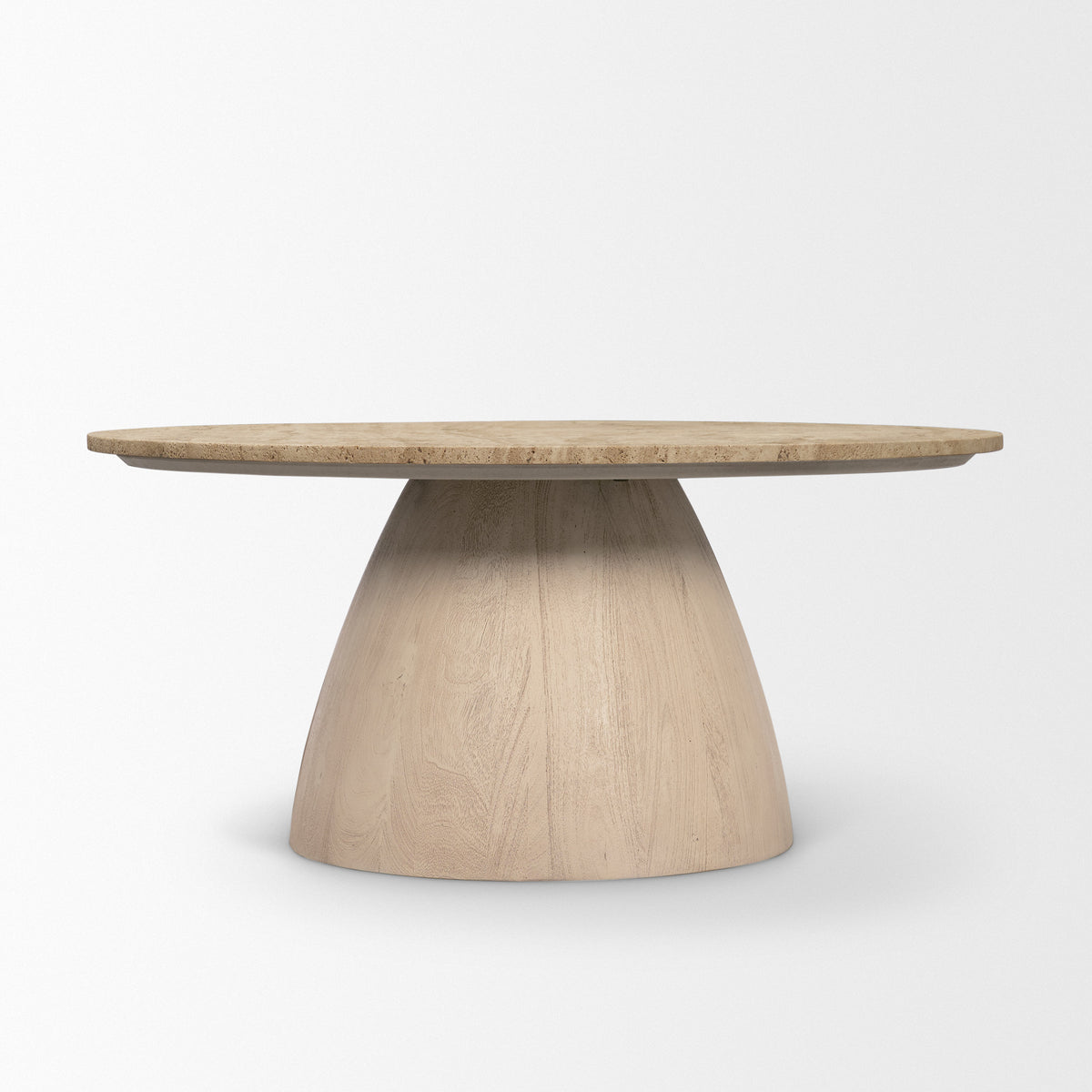 Allyson 36" Light Wood Base w/ Travertine Top Coffee Table-Coffee Tables-DECOROLALA