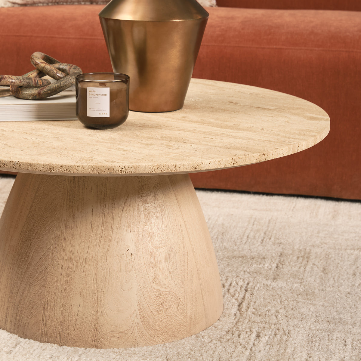 Allyson 36" Light Wood Base w/ Travertine Top Coffee Table-Coffee Tables-DECOROLALA
