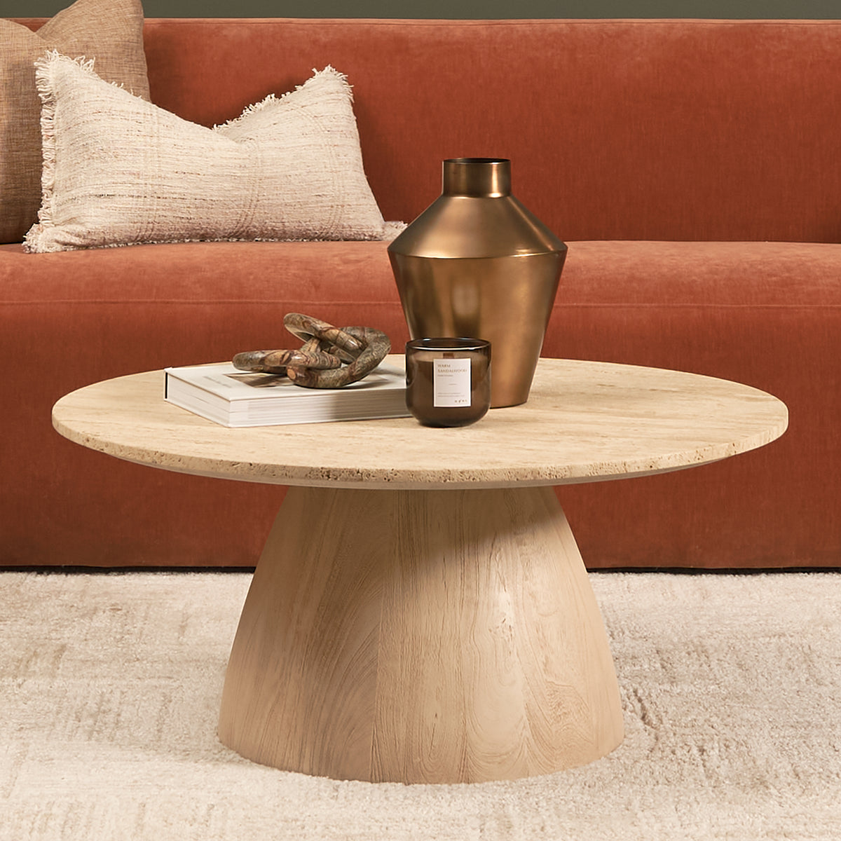 Allyson 36" Light Wood Base w/ Travertine Top Coffee Table-Coffee Tables-DECOROLALA