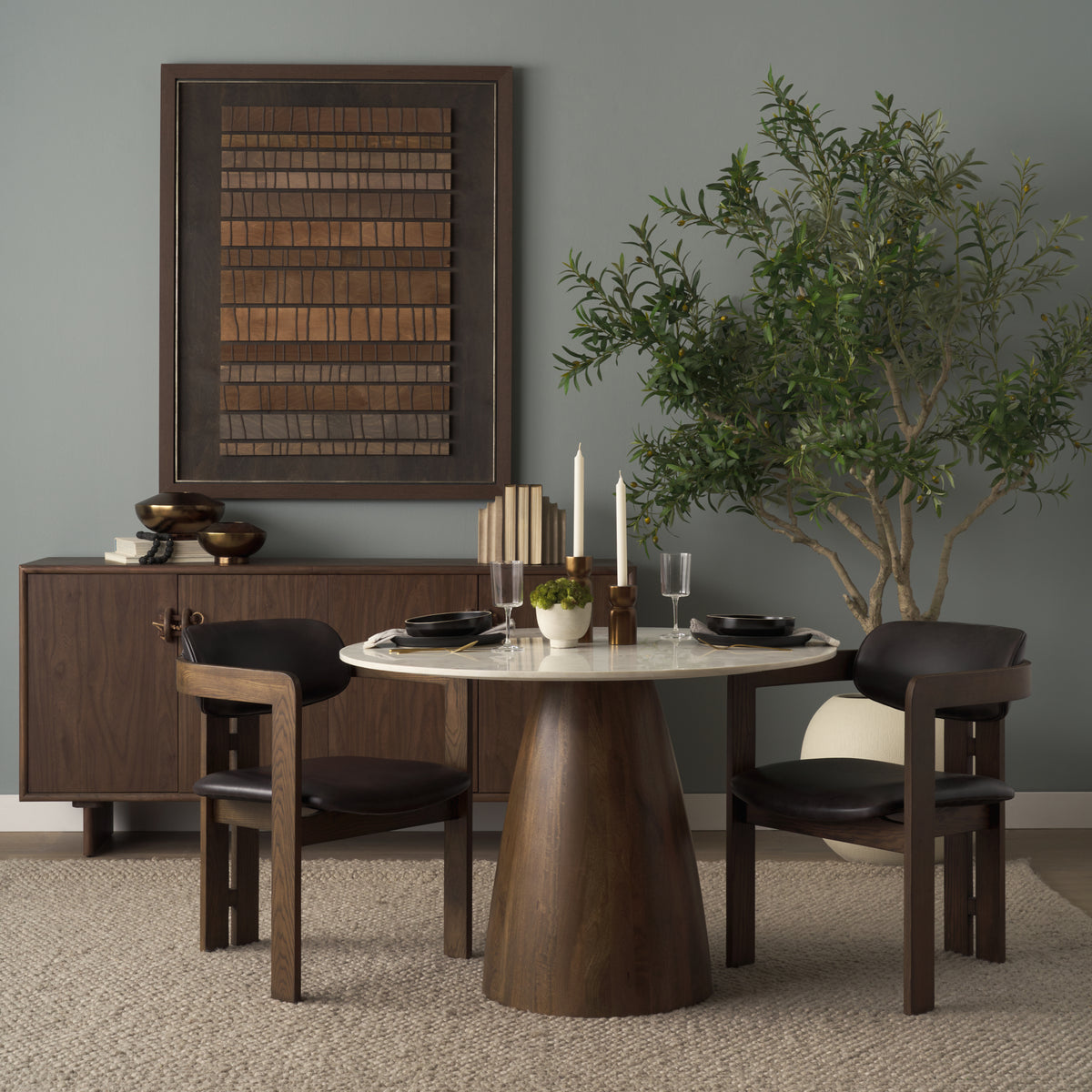 Allyson 42" Round Pedestal Dining Table | Marble | Seats 4-Dining Tables-DECOROLALA