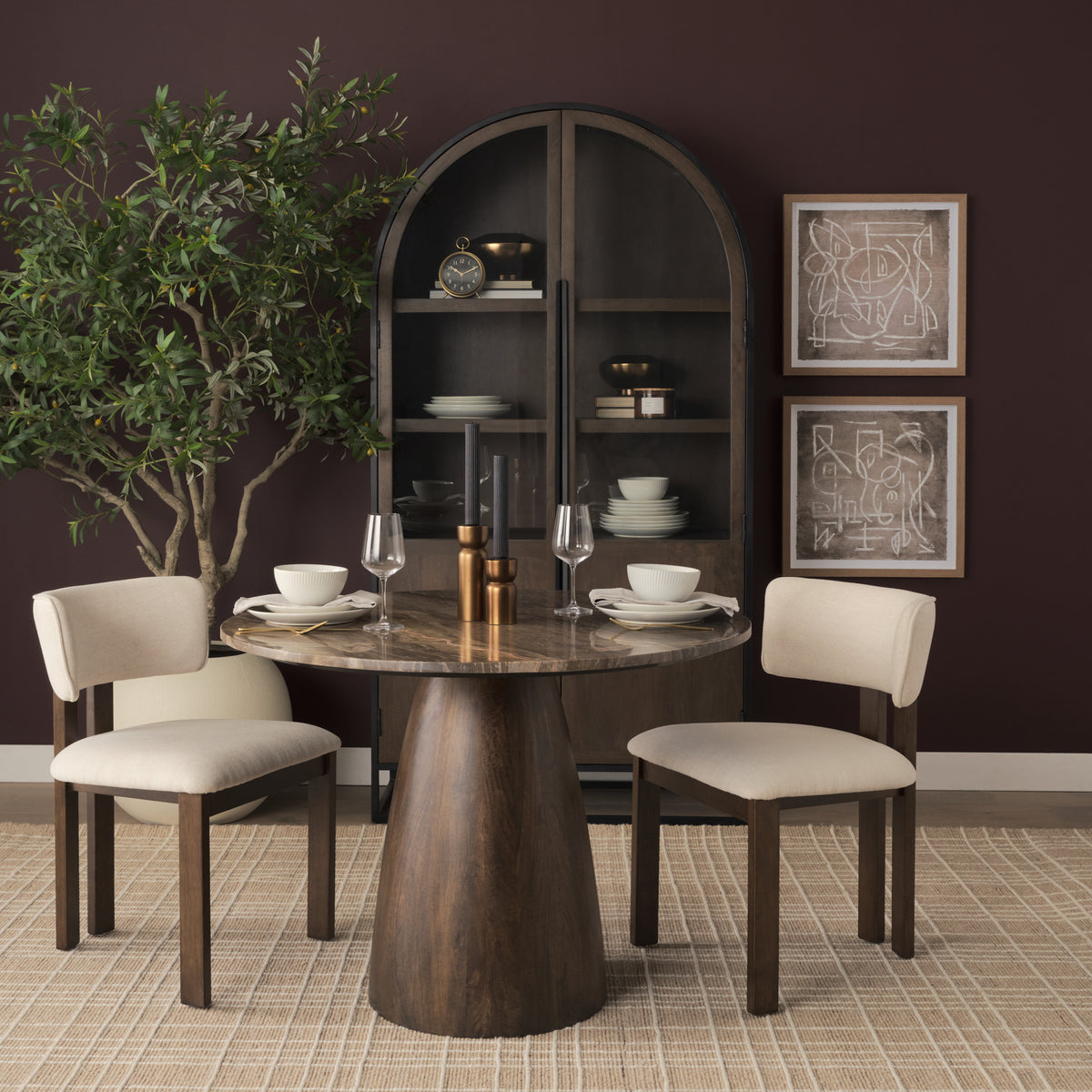 Allyson 42" Round Pedestal Dining Table | Marble | Seats 4-Dining Tables-DECOROLALA