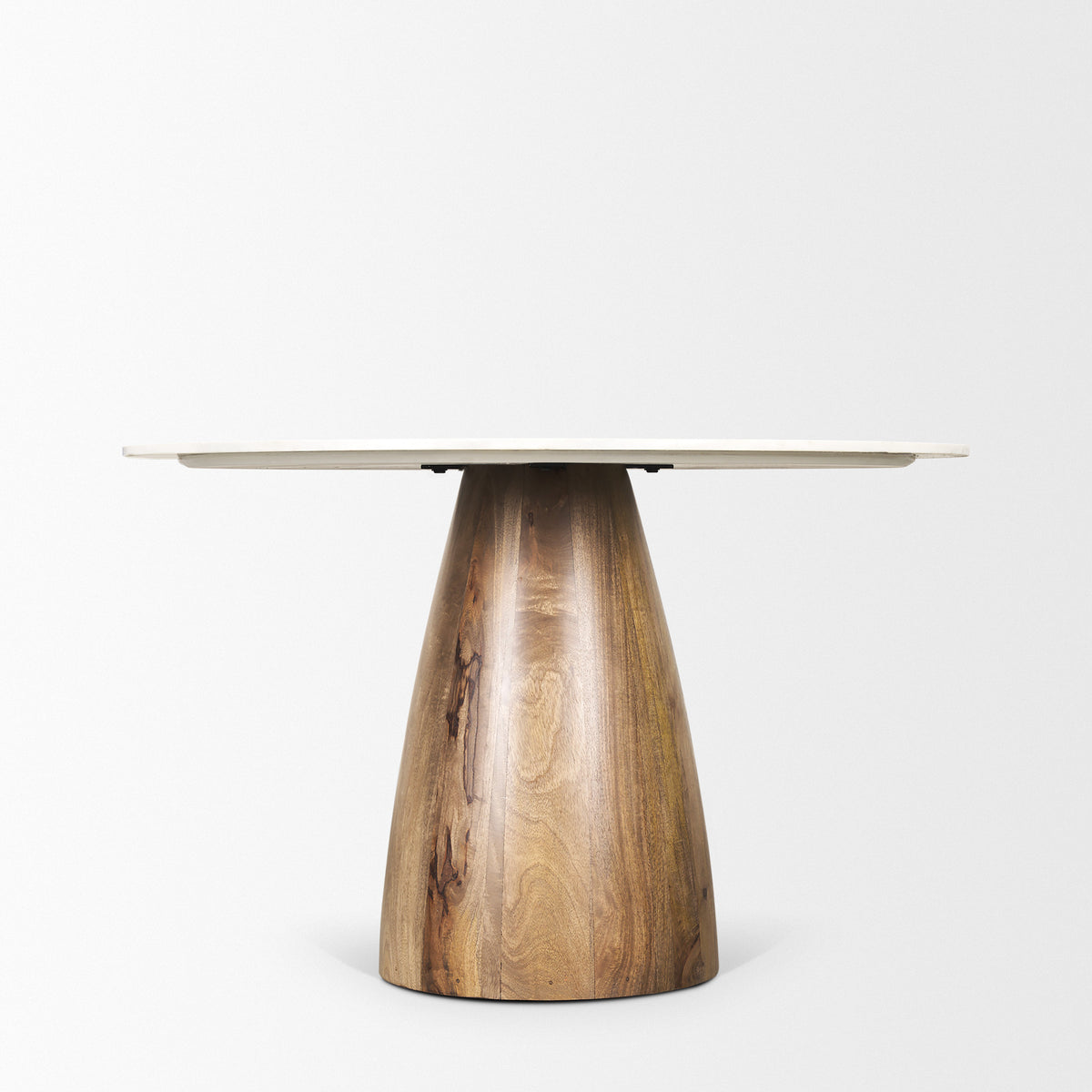 Allyson 48" Round Pedestal Dining Table | Banswara White Marble & Brown Wood | Seats 4-Dining Tables-DECOROLALA