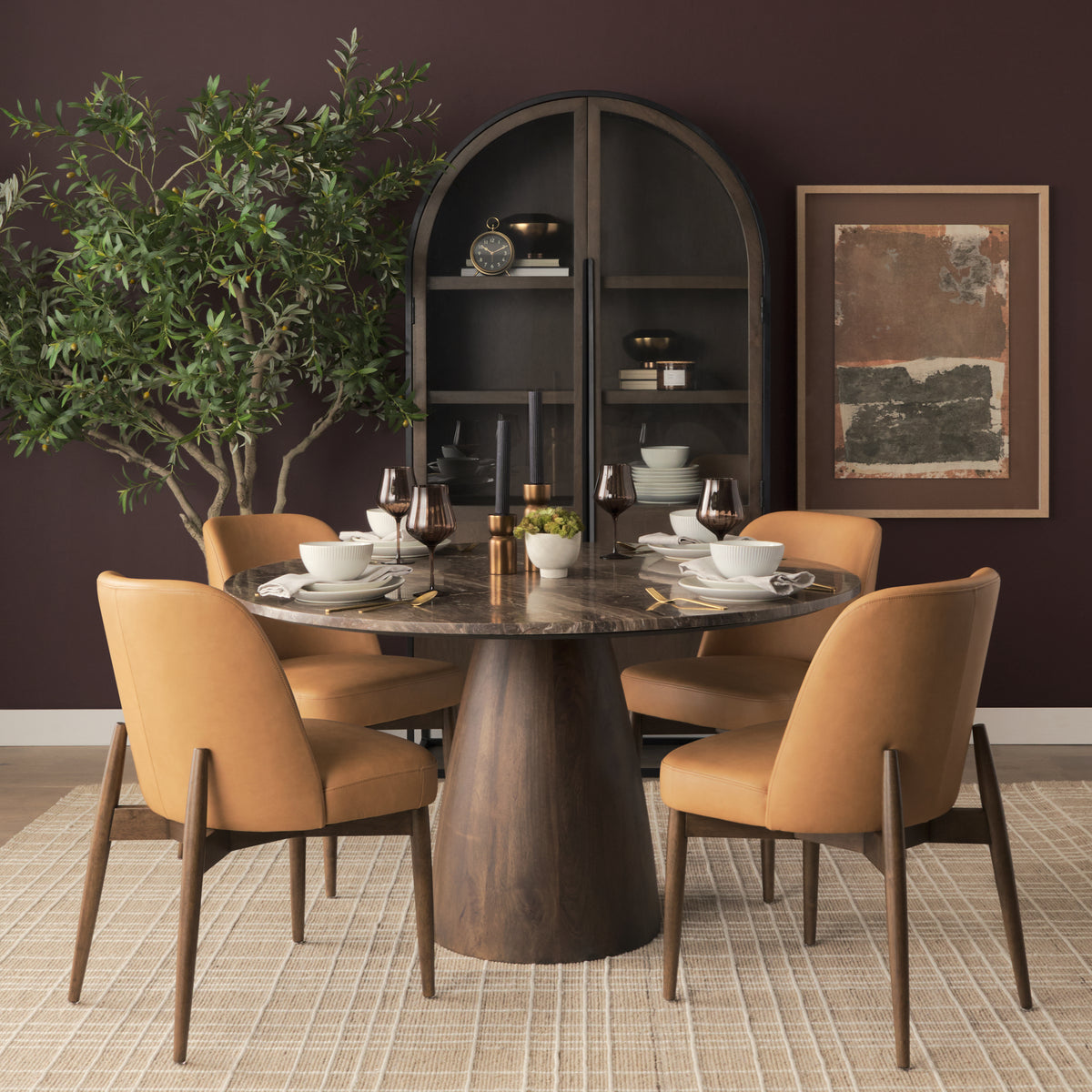 Allyson 54" Round Pedestal Dining Table | Savar Marble & Wood | Seats 6-Dining Tables-DECOROLALA