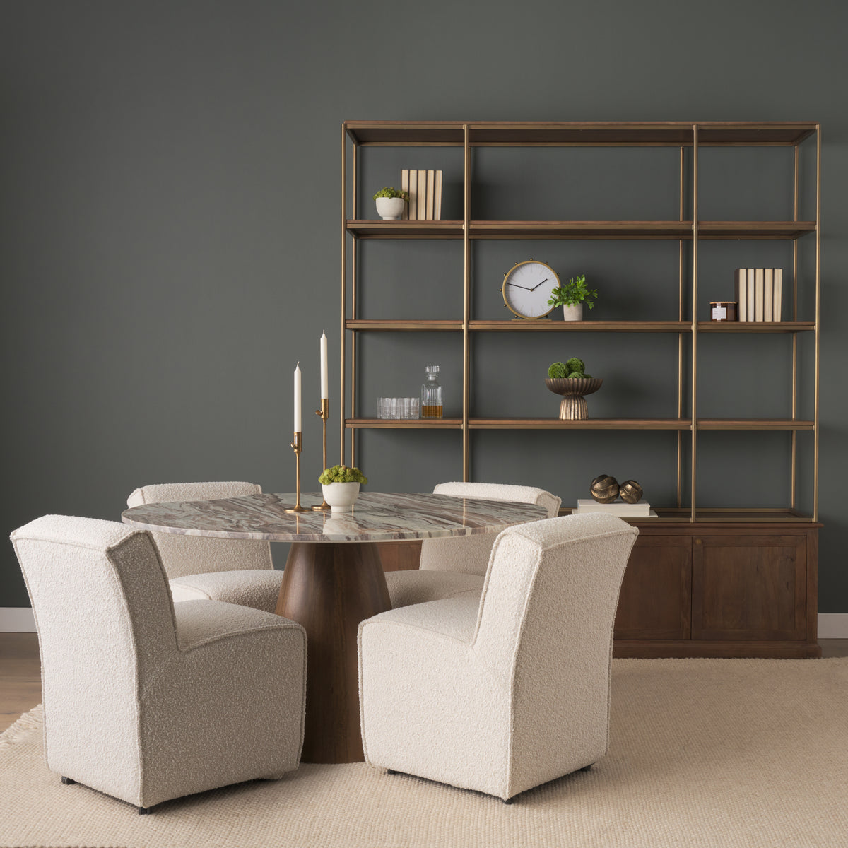 Allyson 54" Round Pedestal Dining Table | Savar Marble & Wood | Seats 6-Dining Tables-DECOROLALA