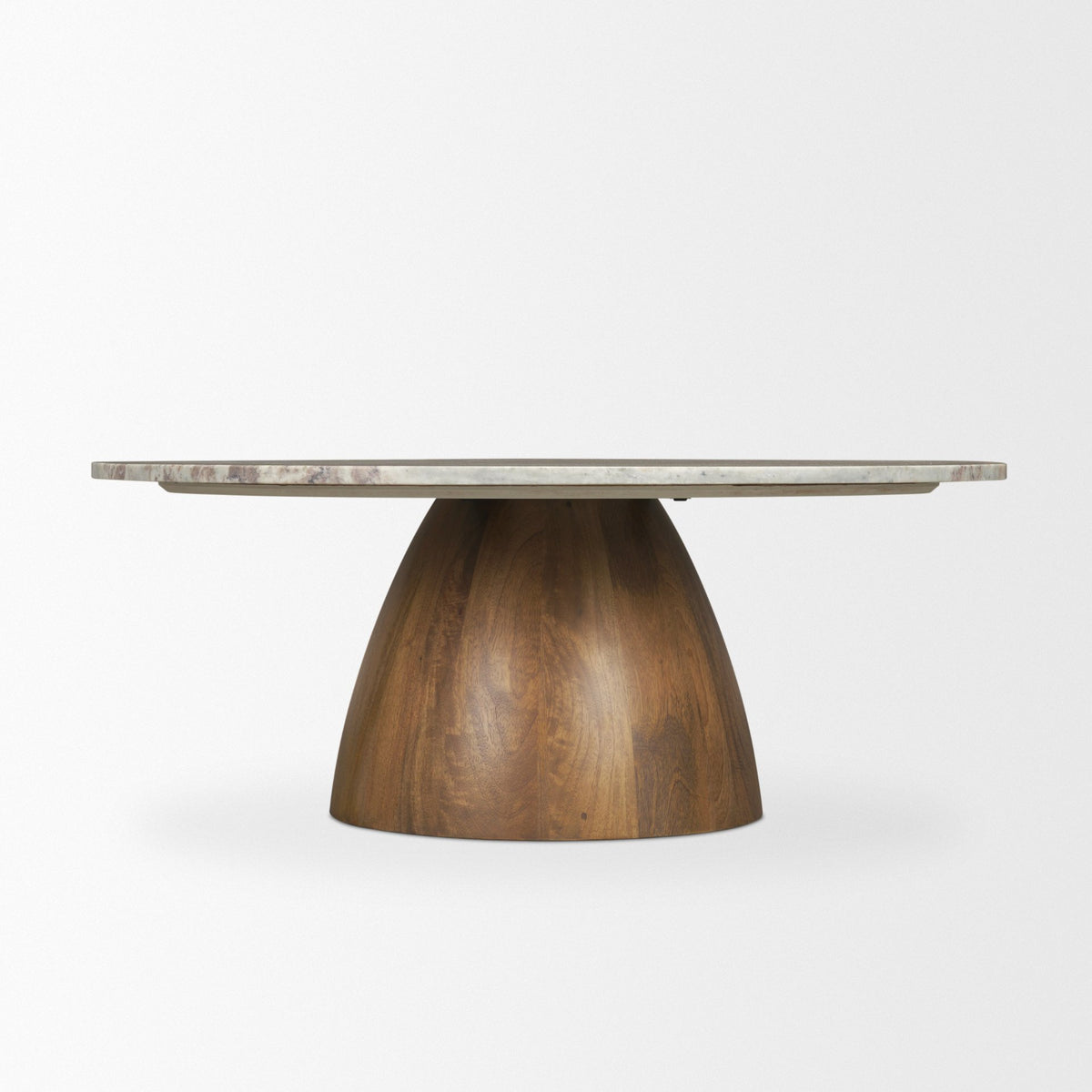 Allyson Round Brown Pedestal w/Savar Pink Marble Top Coffee Table-Coffee Tables-DECOROLALA