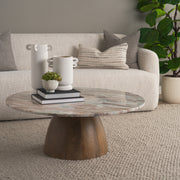 Allyson Round Brown Pedestal w/Savar Pink Marble Top Coffee Table-Coffee Tables-DECOROLALA