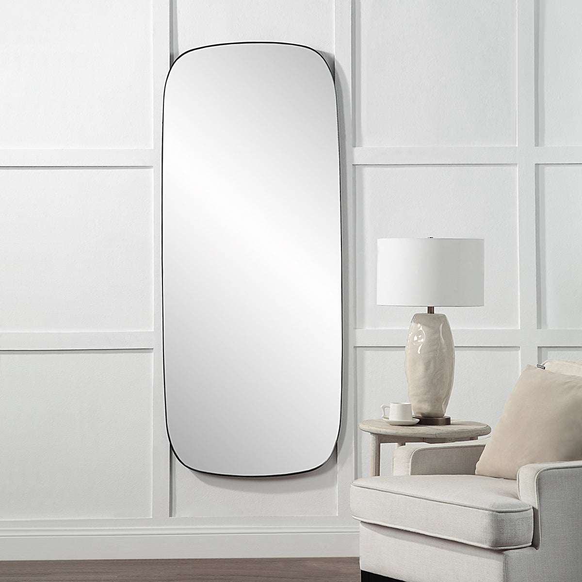 Almandine 72" Tall Rectangular Mirror, Matte Black-Leaner Mirrors-DECOROLALA