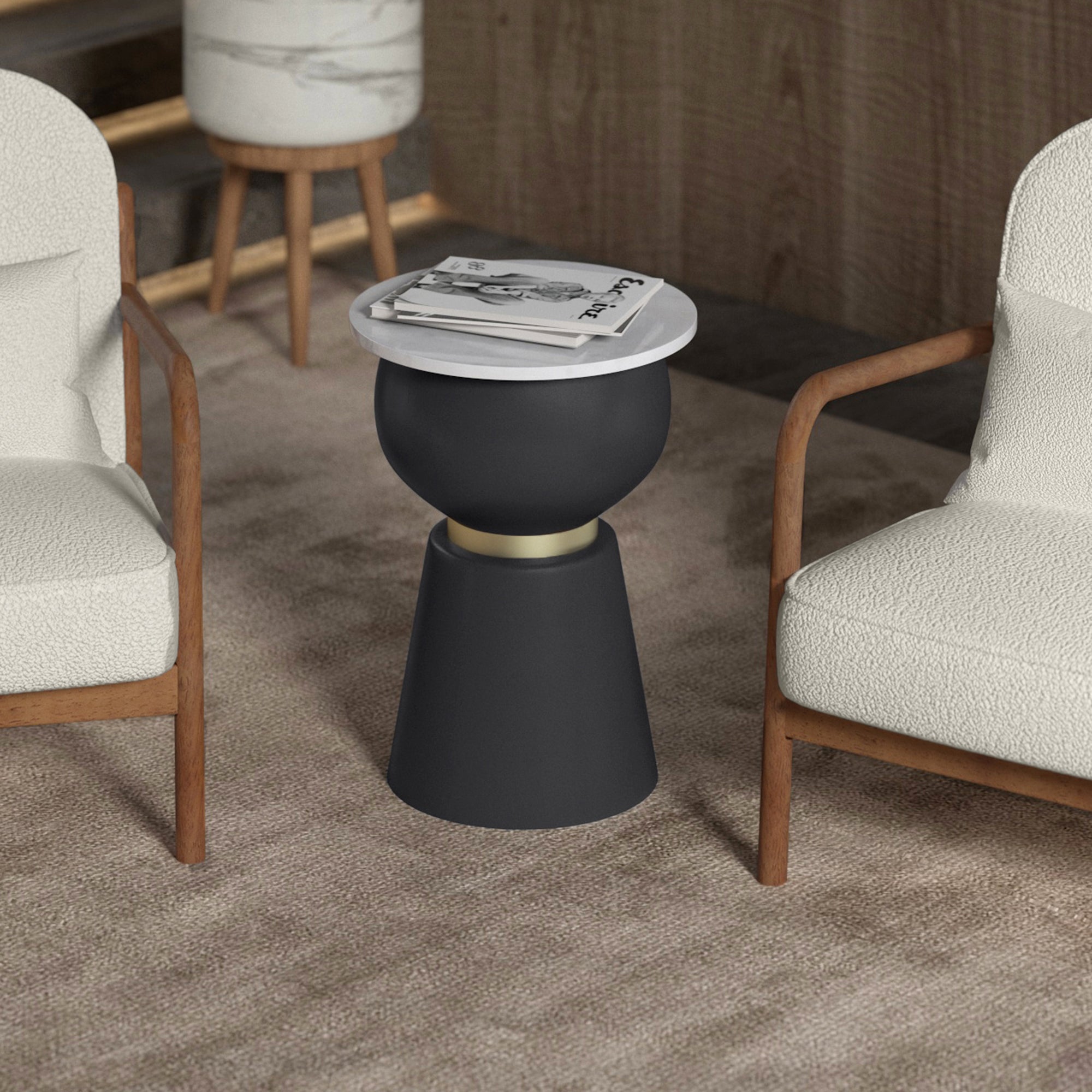 Alora Accent Table - White Marble and Black Iron-DECOROLALA