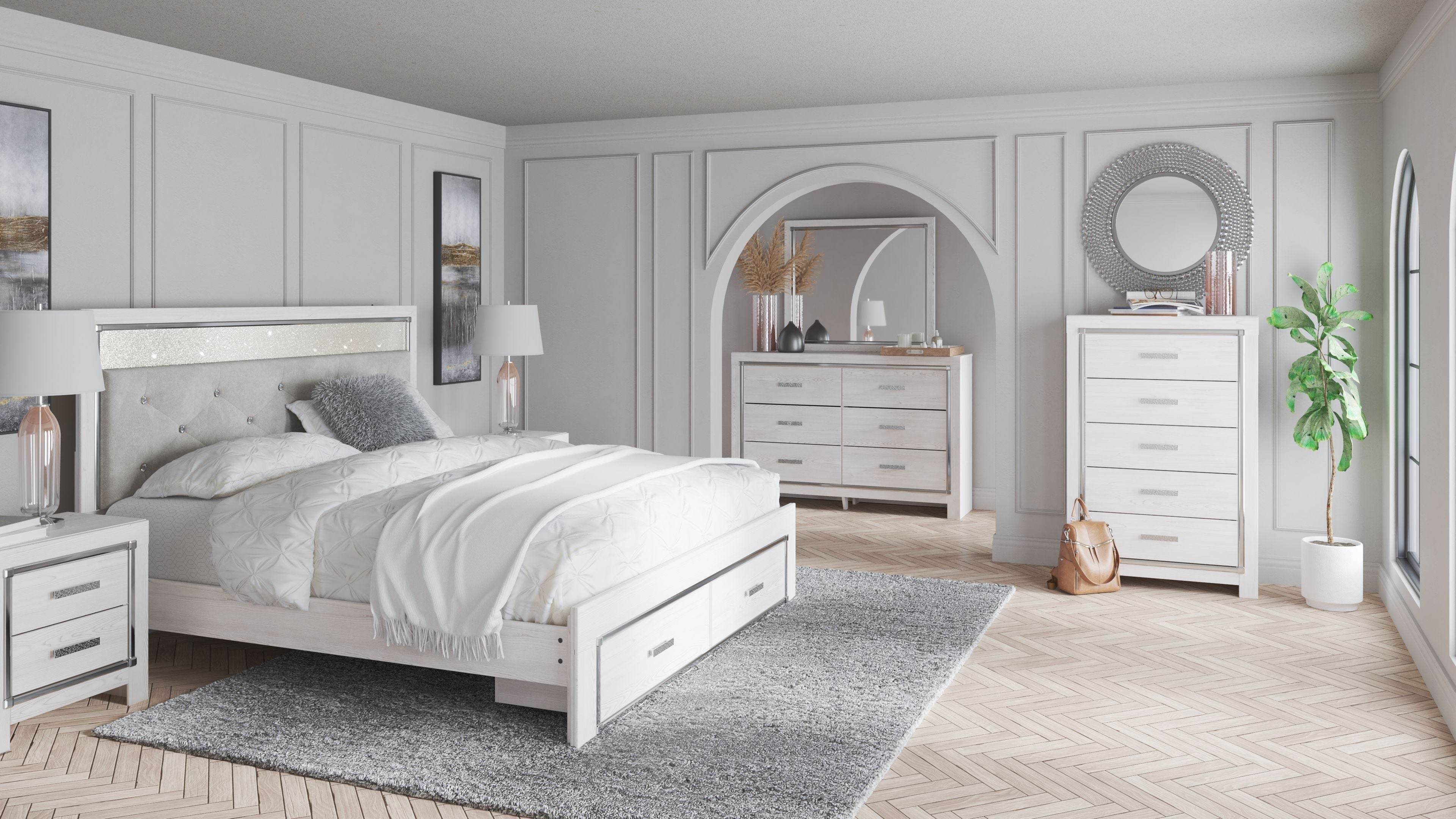 Altyra King Upholstered Storage Bed Set - White-7 Piece Bedroom Sets-DECOROLALA