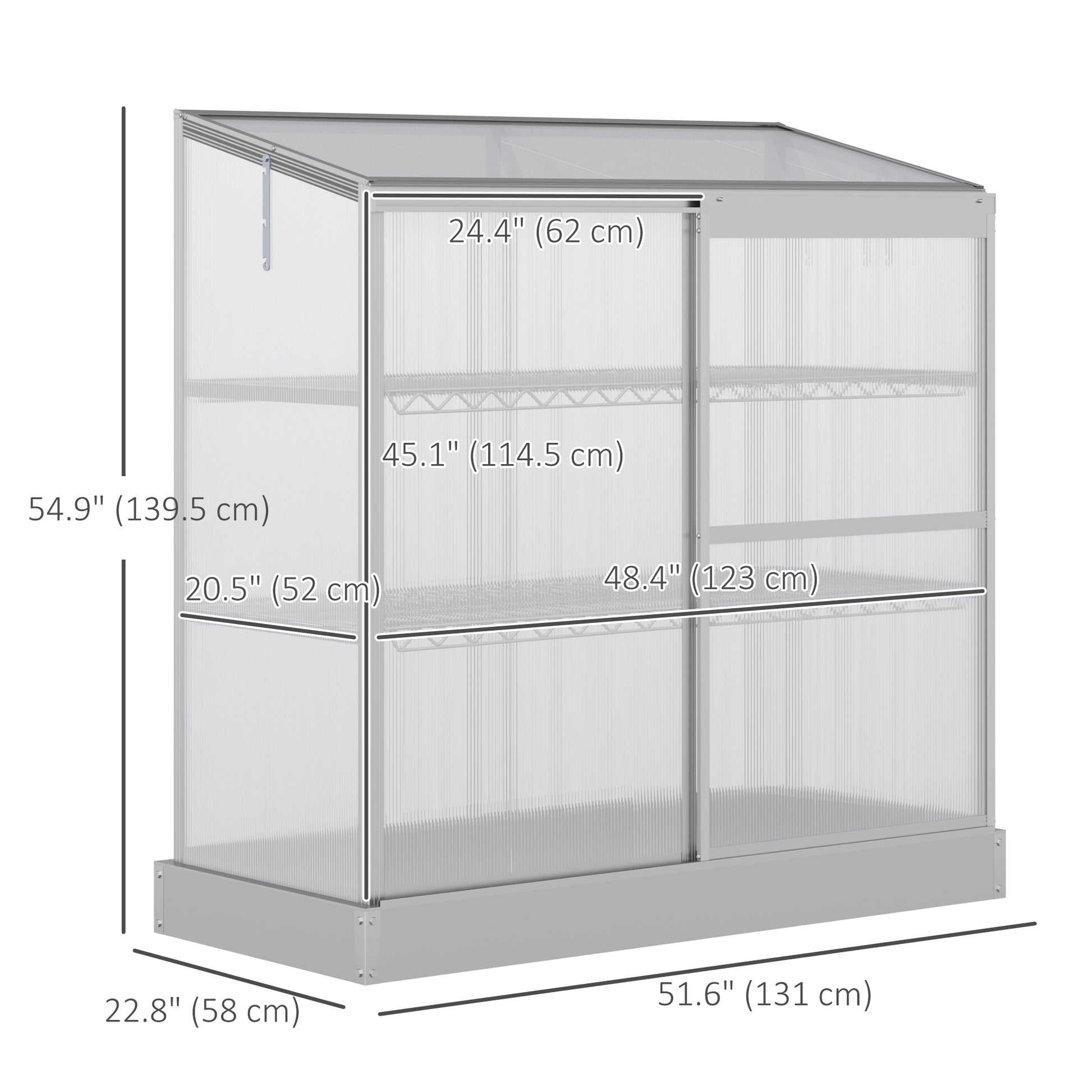Aluminum Cold Frame Greenhouse with 2 Shelves - Silver-DECOROLALA