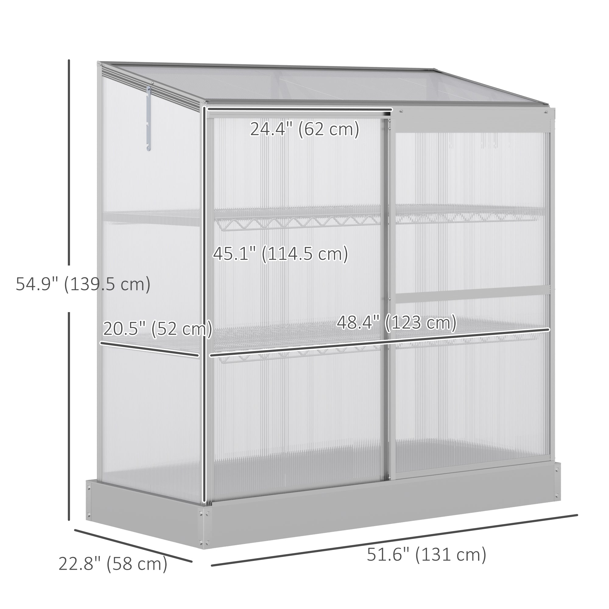 Aluminum Cold Frame Greenhouse with 2 Shelves - Silver-DECOROLALA