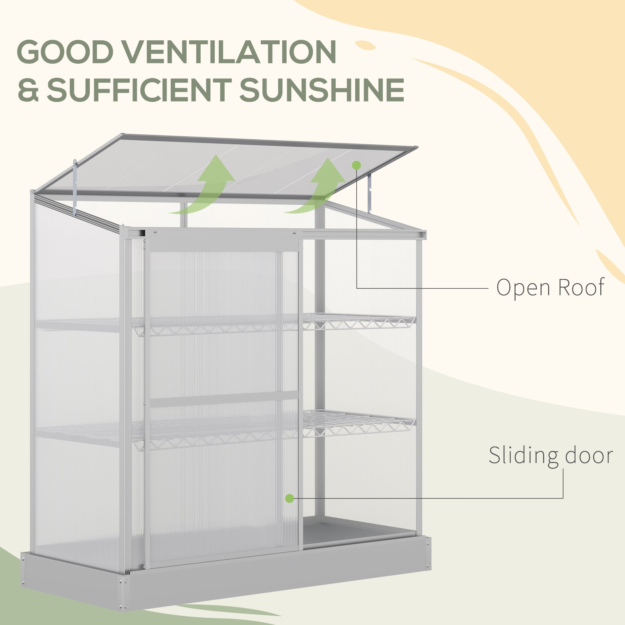 Aluminum Cold Frame Greenhouse with 2 Shelves - Silver-DECOROLALA