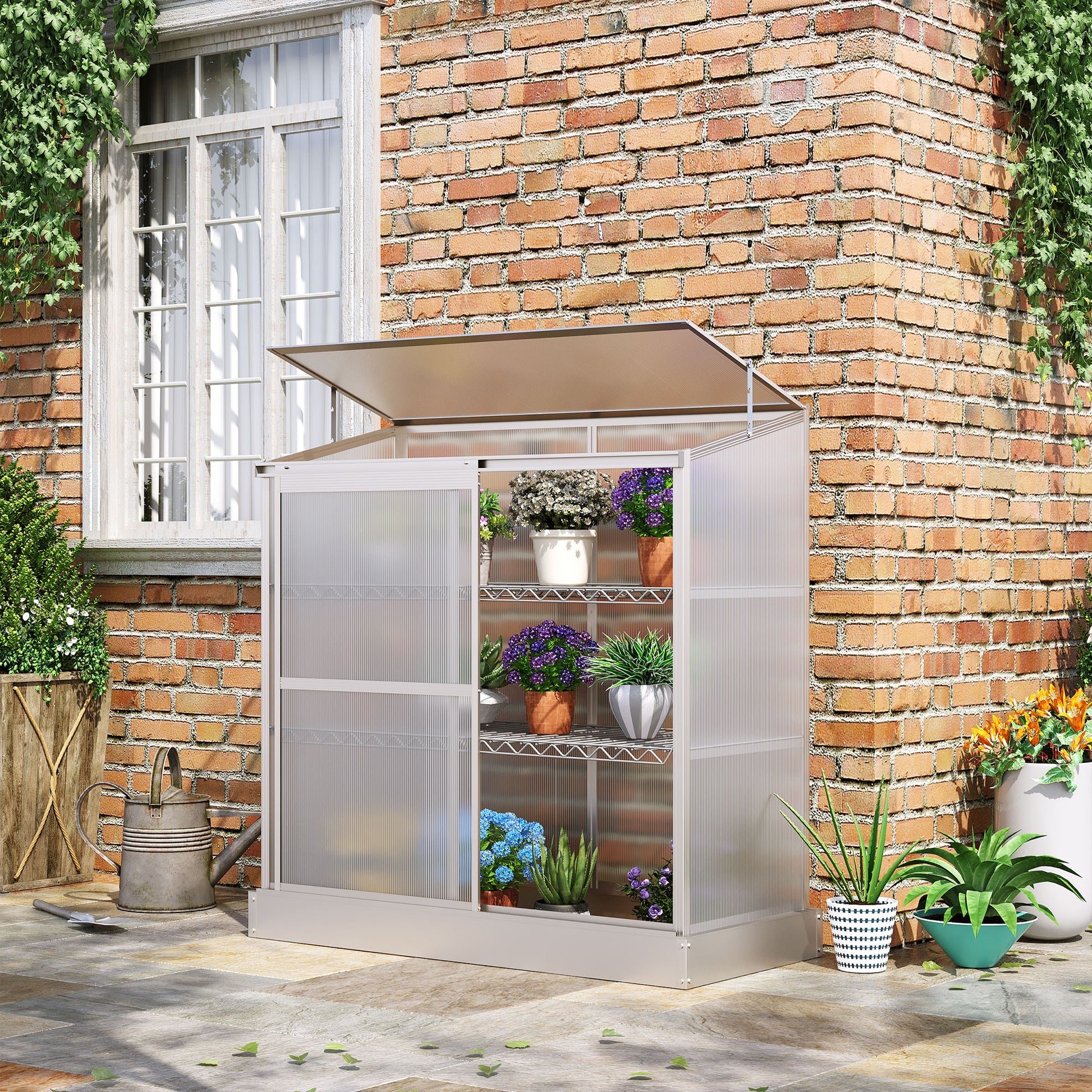 Aluminum Cold Frame Greenhouse with 2 Shelves - Silver-DECOROLALA