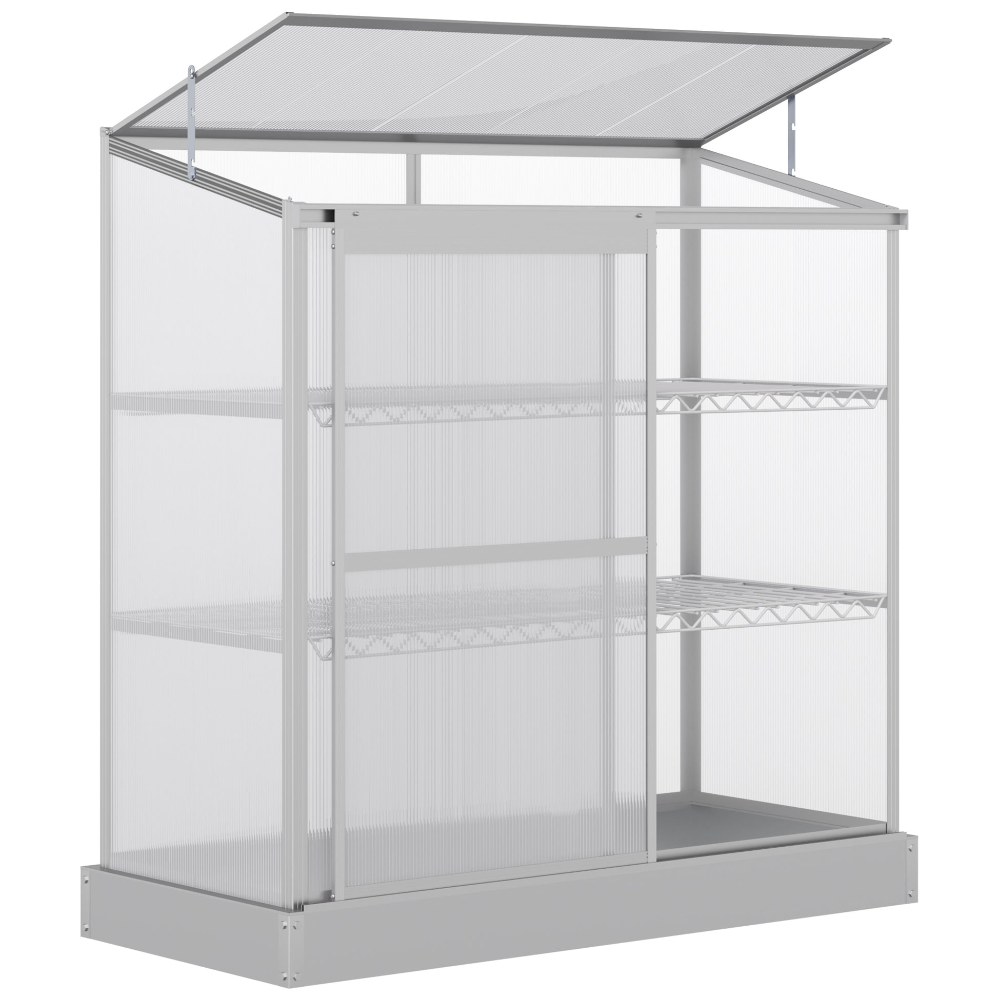 Aluminum Cold Frame Greenhouse with 2 Shelves - Silver-DECOROLALA
