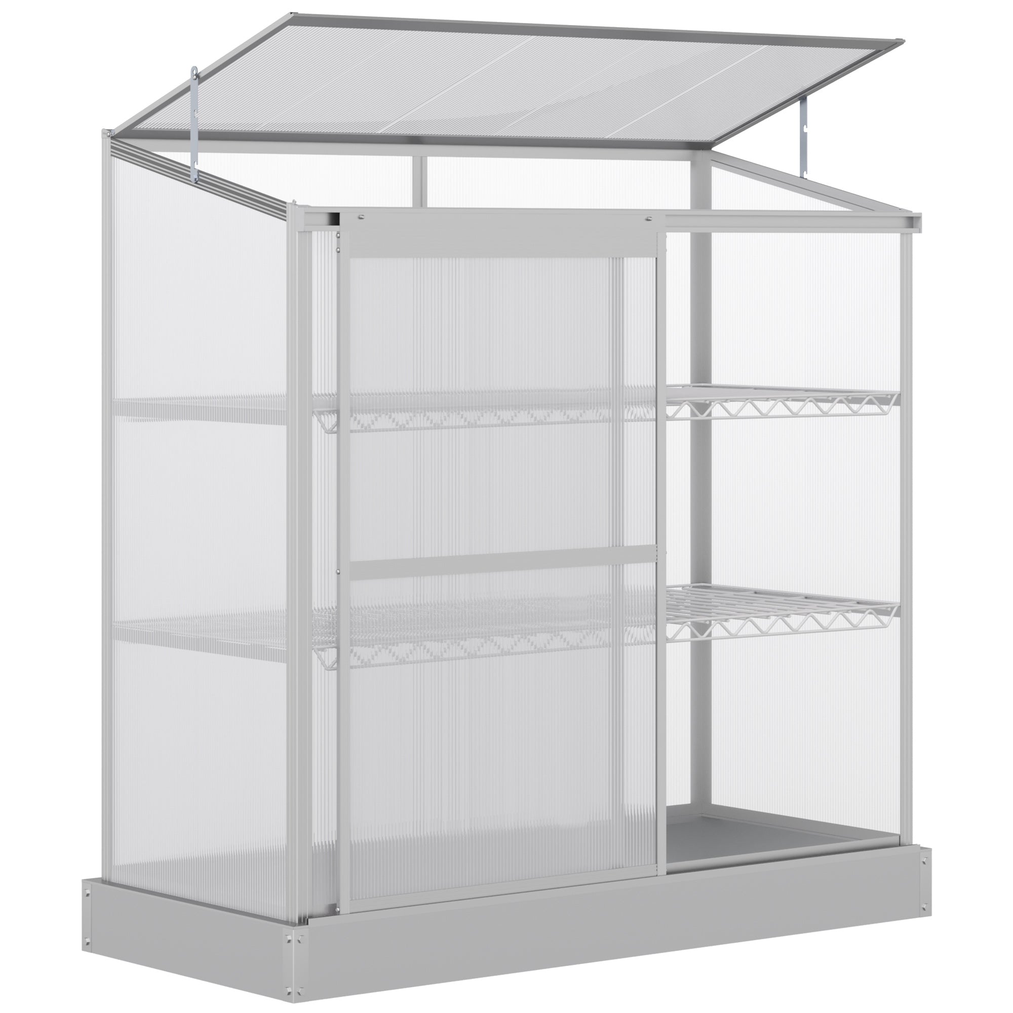 Aluminum Cold Frame Greenhouse with 2 Shelves - Silver-DECOROLALA