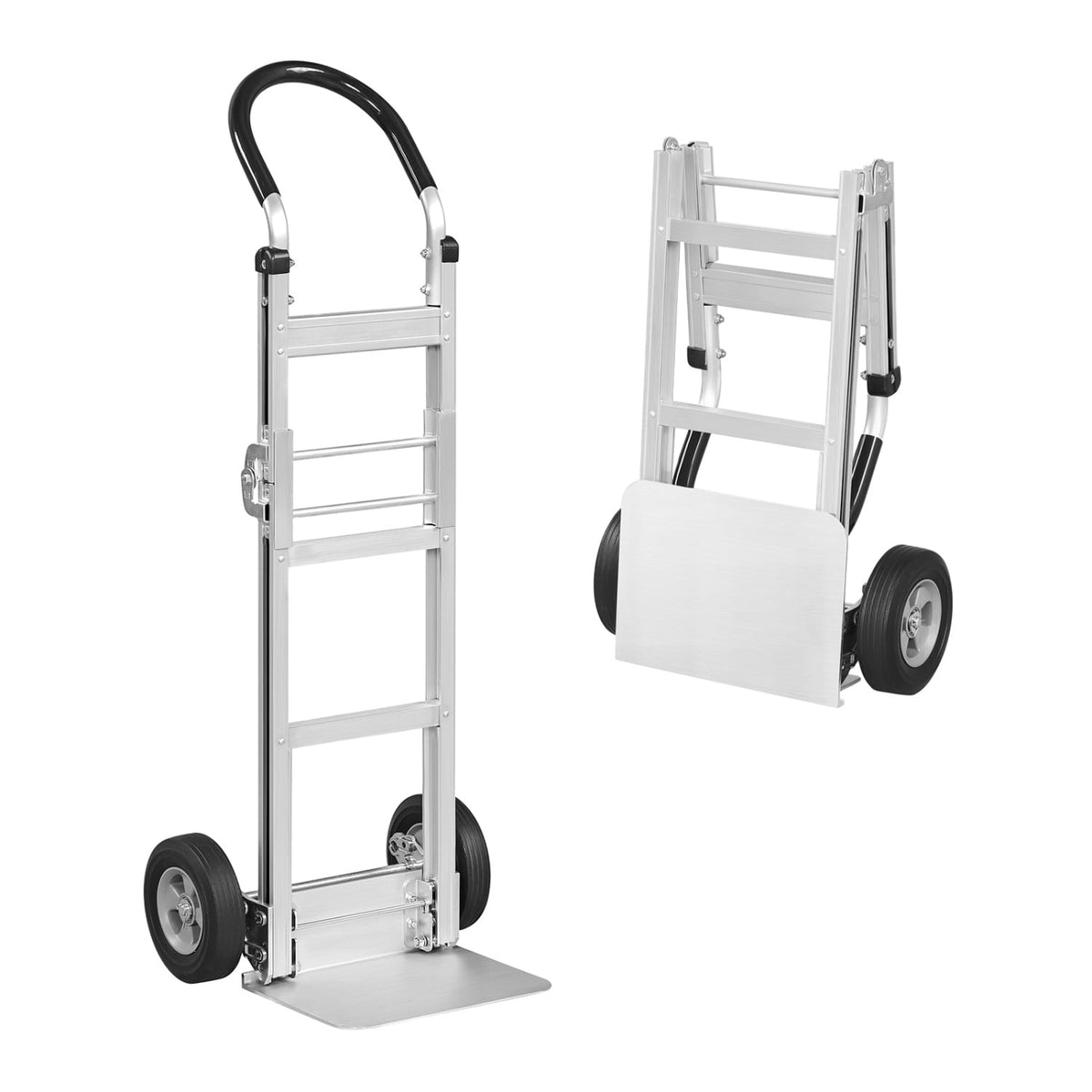 Aluminum Dolly Cart with 2 Rubber Wheels and Ergonomic Handle-Silver-Garages-DECOROLALA
