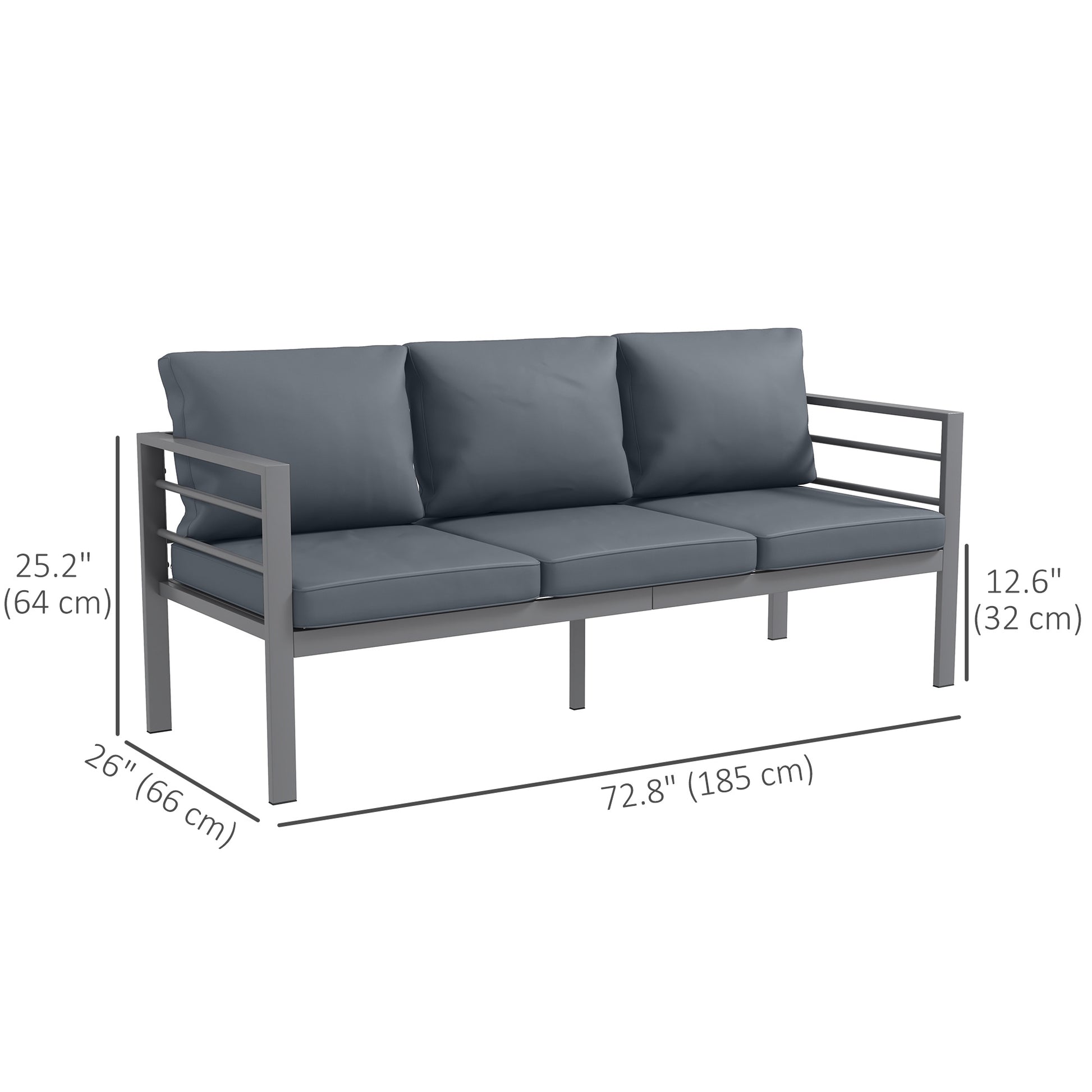 Aluminum Garden Sofa 3-Person Grey 72.8"-DECOROLALA