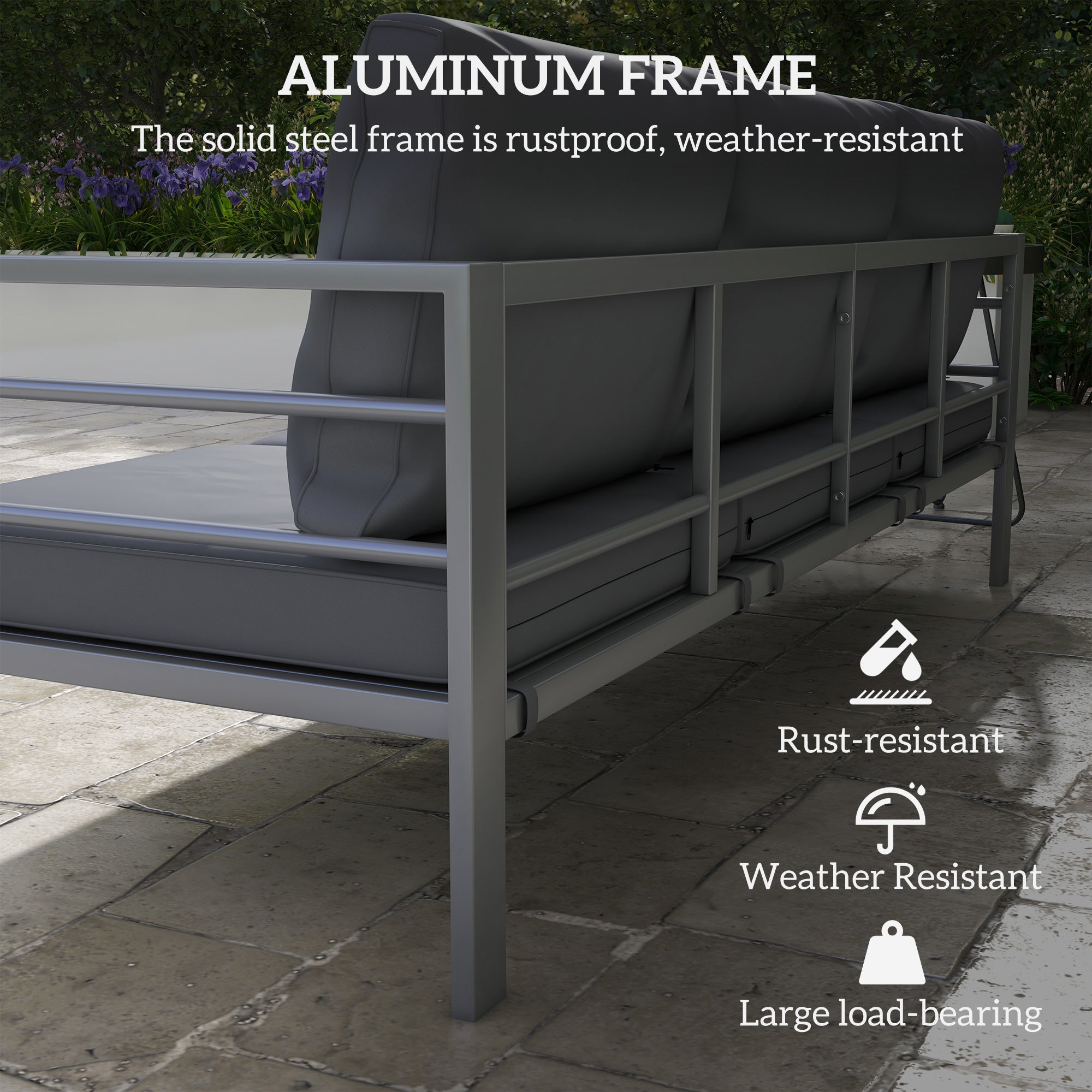 Aluminum Garden Sofa 3-Person Grey 72.8"-DECOROLALA