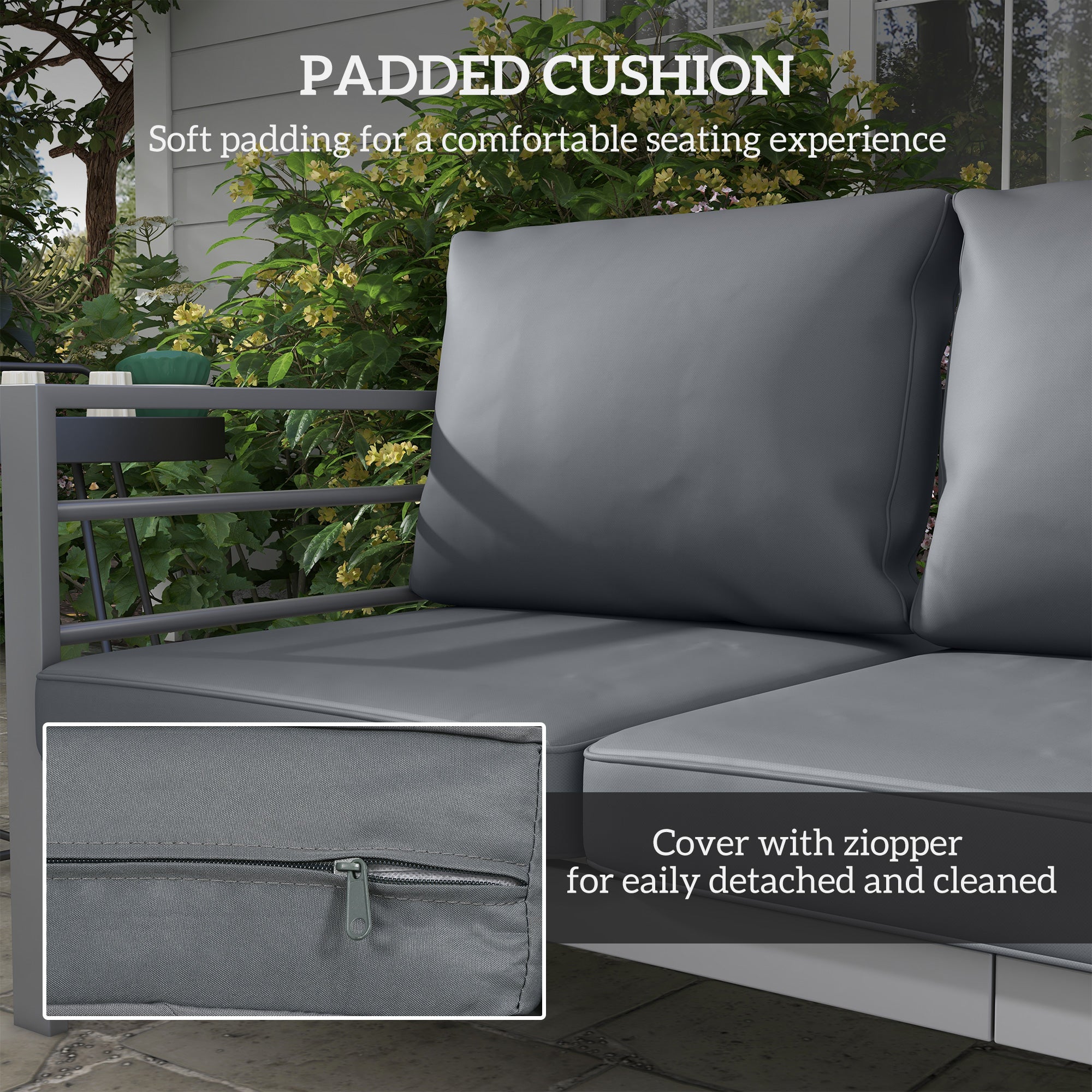 Aluminum Garden Sofa 3-Person Grey 72.8"-DECOROLALA