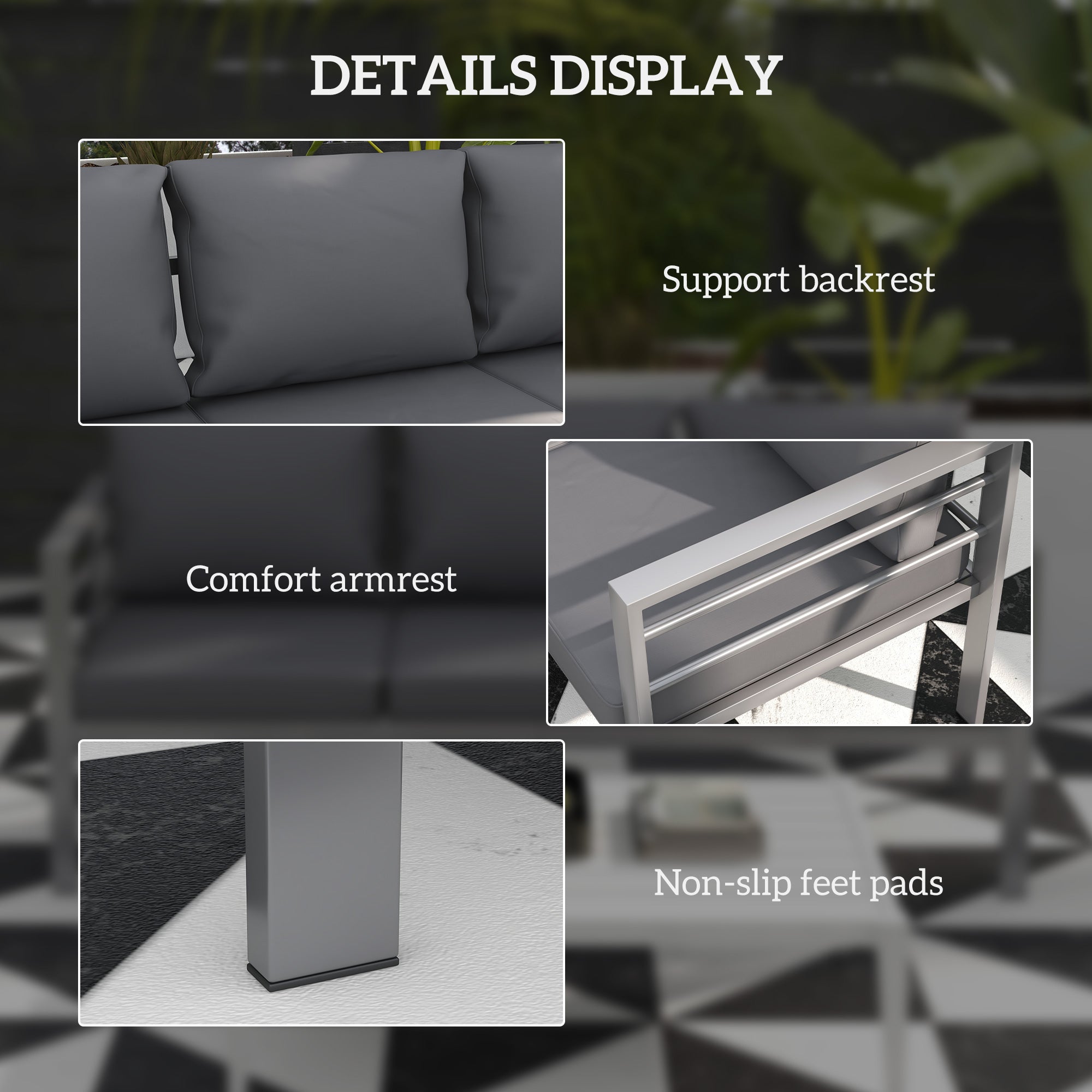 Aluminum Garden Sofa 3-Person Grey 72.8"-DECOROLALA