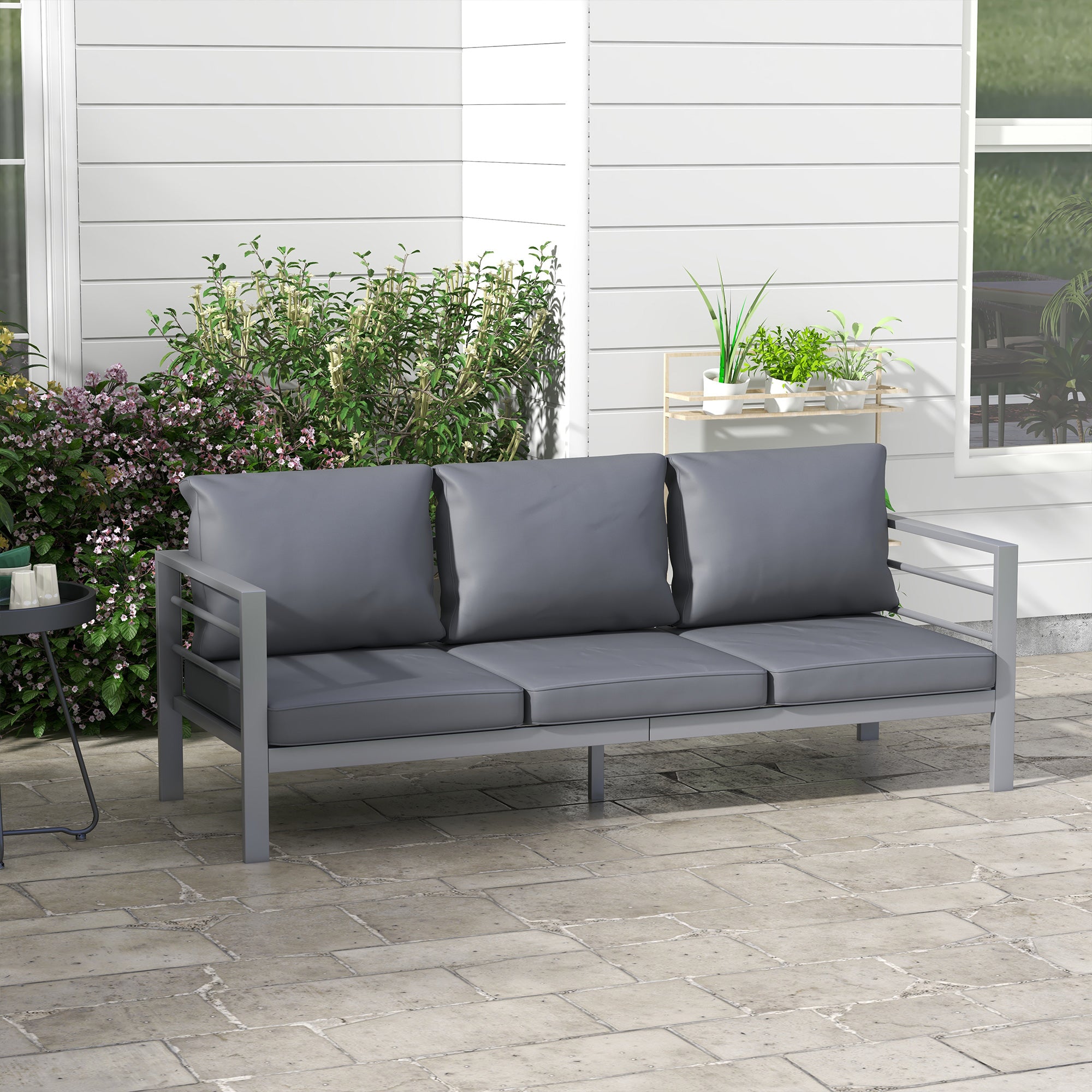 Aluminum Garden Sofa 3-Person Grey 72.8"-DECOROLALA