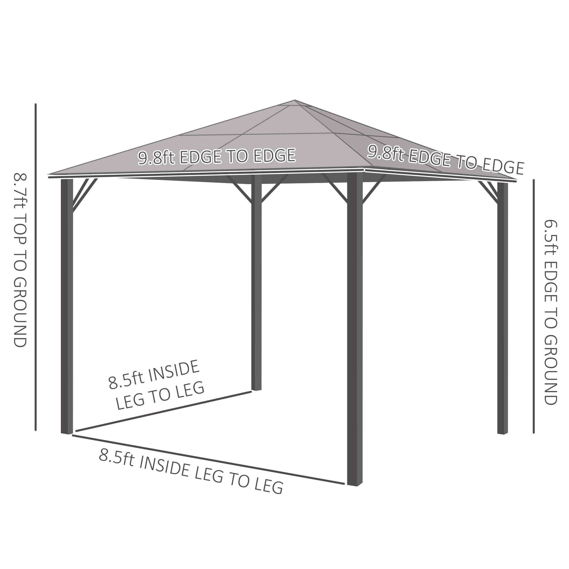 Aluminum Gazebo 9.8'x9.8' Hardtop Grey-DECOROLALA