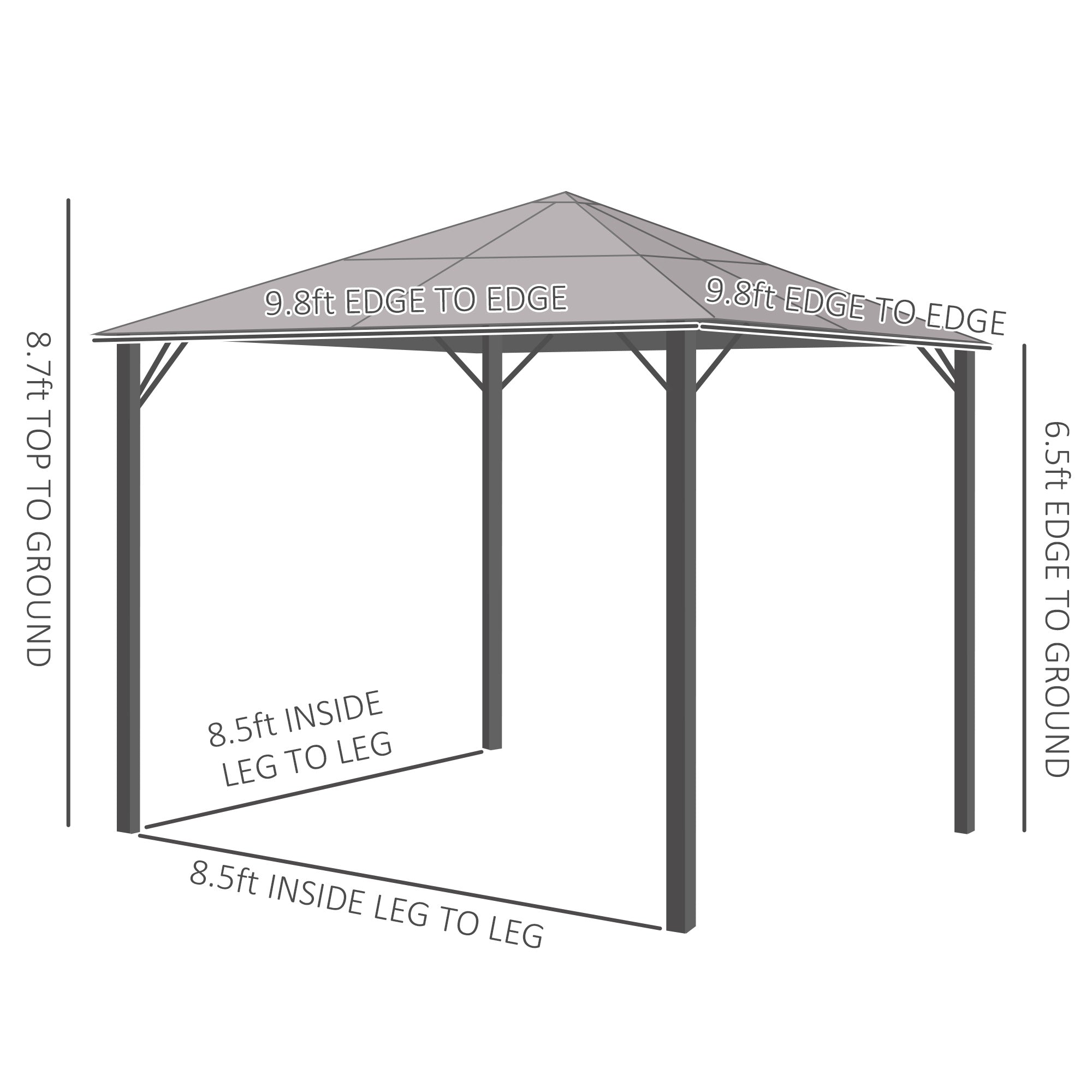 Aluminum Gazebo 9.8'x9.8' Hardtop Grey-DECOROLALA