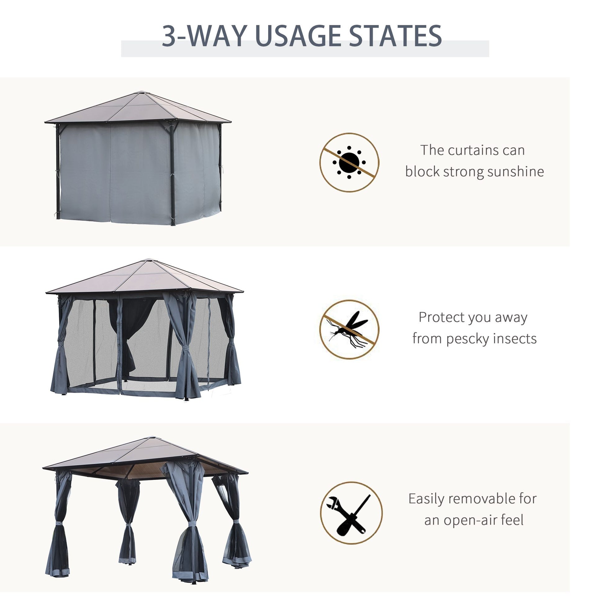 Aluminum Gazebo 9.8'x9.8' Hardtop Grey-DECOROLALA
