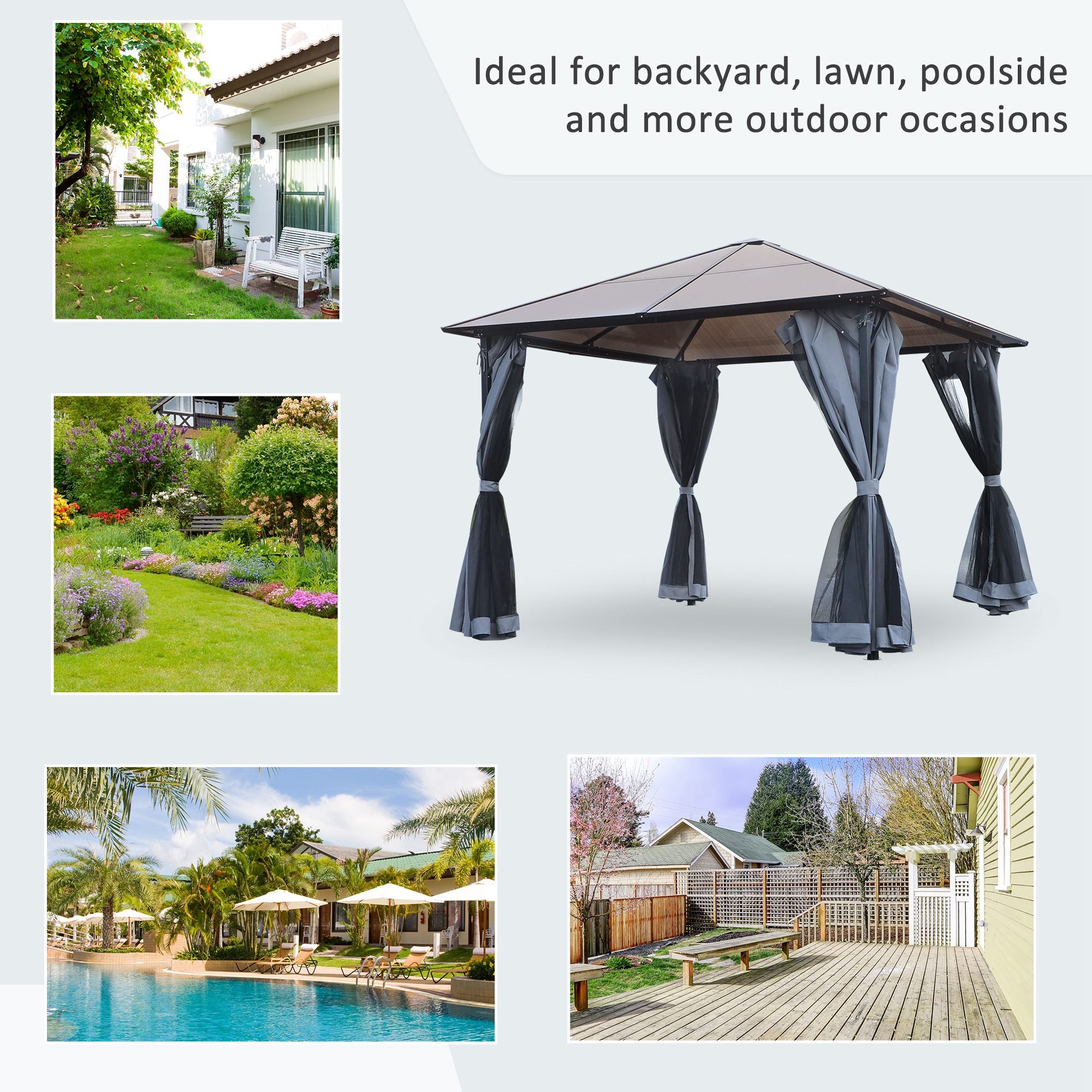 Aluminum Gazebo 9.8'x9.8' Hardtop Grey-DECOROLALA