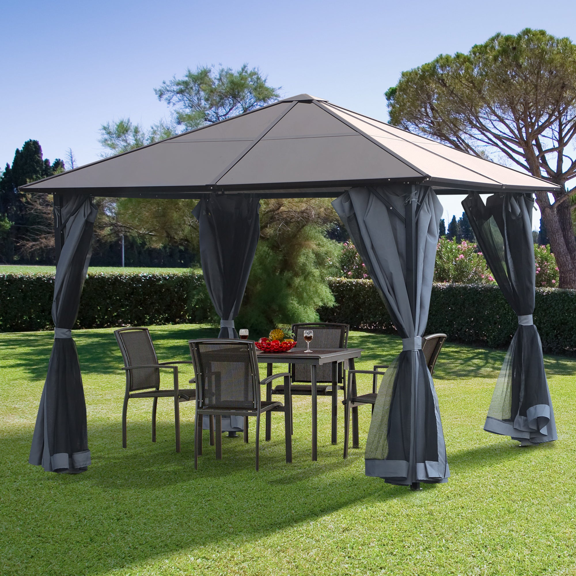 Aluminum Gazebo 9.8'x9.8' Hardtop Grey-DECOROLALA