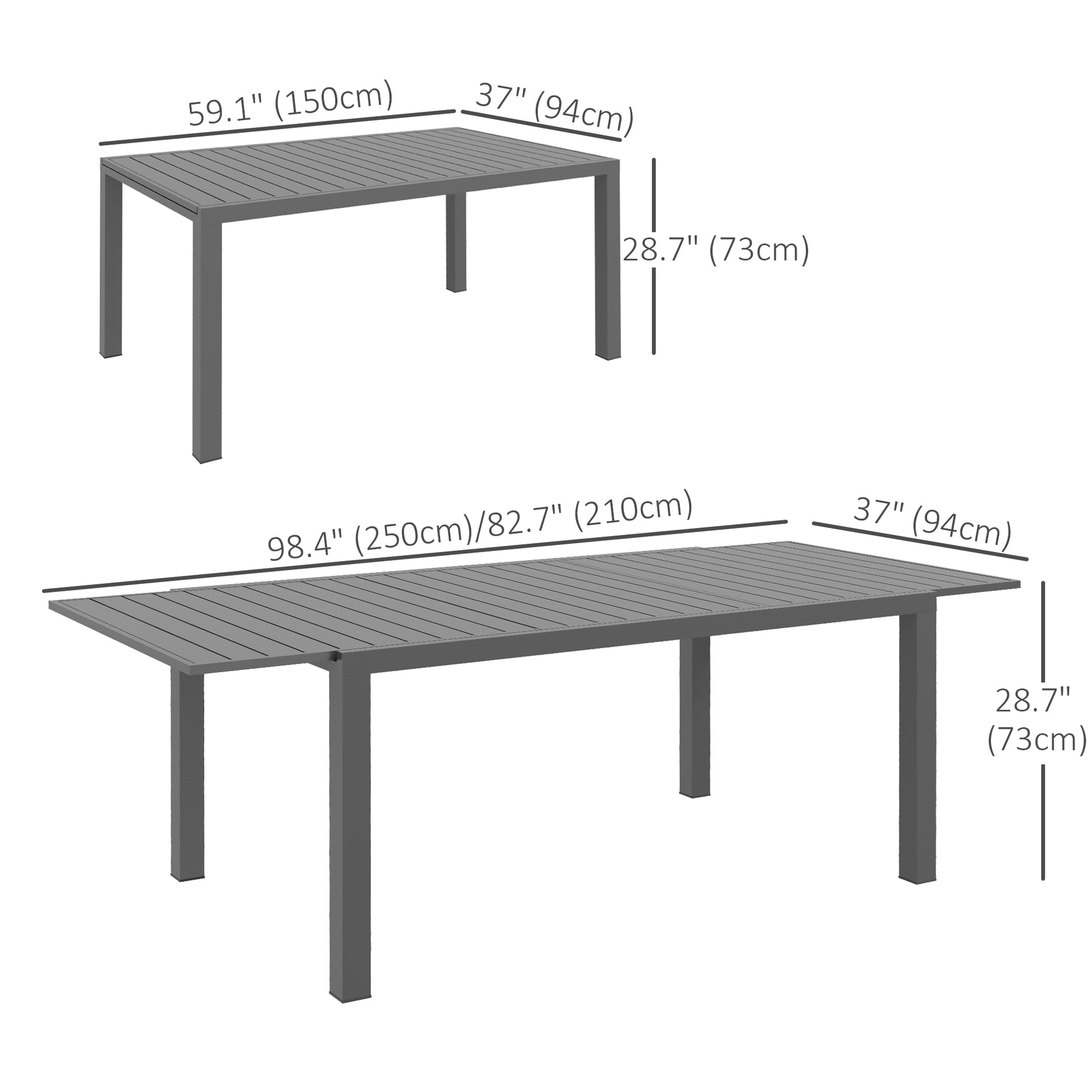 Aluminum Patio Dining Table - Expandable 6-8 Charcoal-DECOROLALA