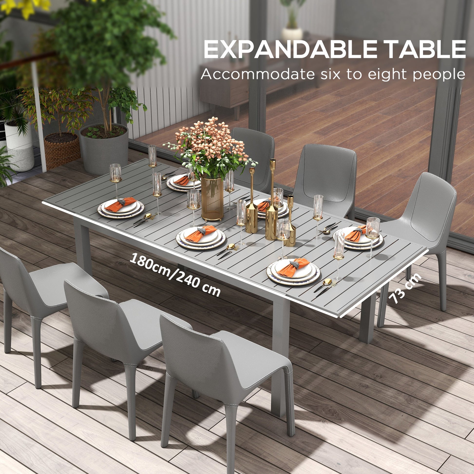 Aluminum Patio Dining Table - Expandable 6-8 Charcoal-DECOROLALA