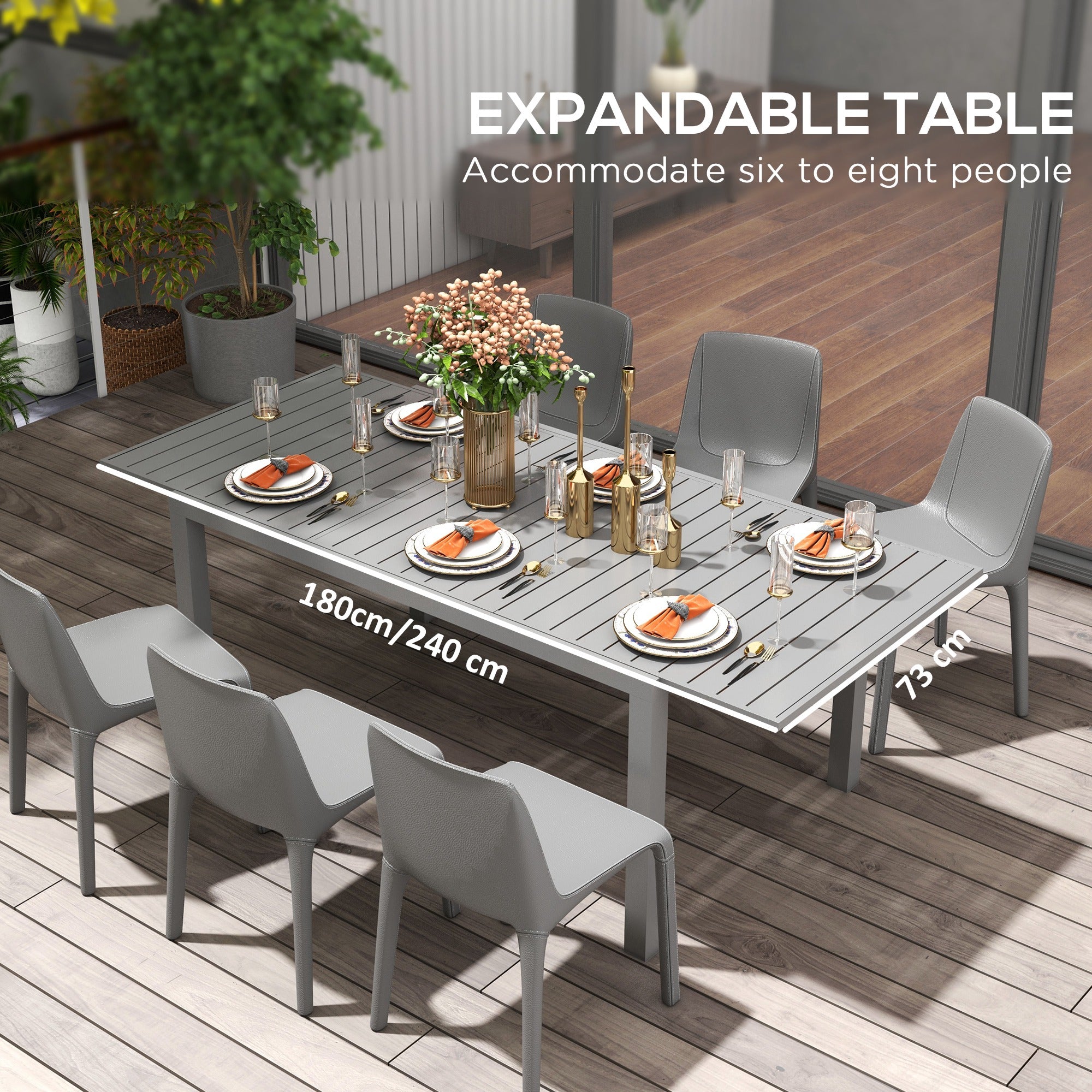 Aluminum Patio Dining Table - Expandable 6-8 Charcoal-DECOROLALA