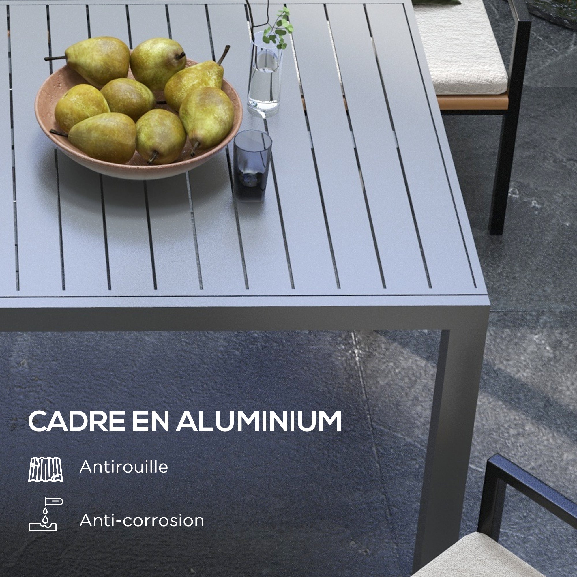 Aluminum Patio Dining Table - Expandable 6-8 Charcoal-DECOROLALA