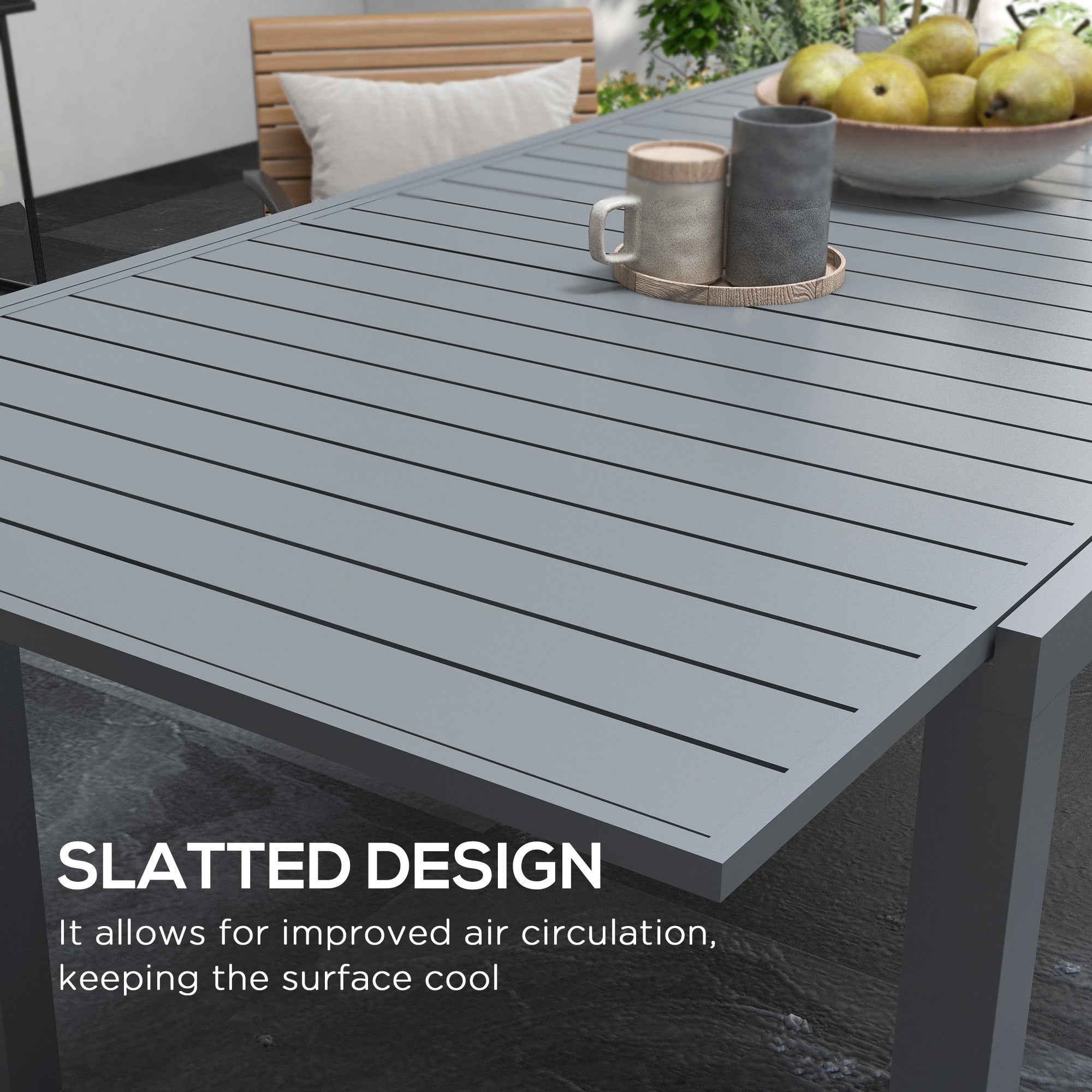 Aluminum Patio Dining Table - Expandable 6-8 Charcoal-DECOROLALA