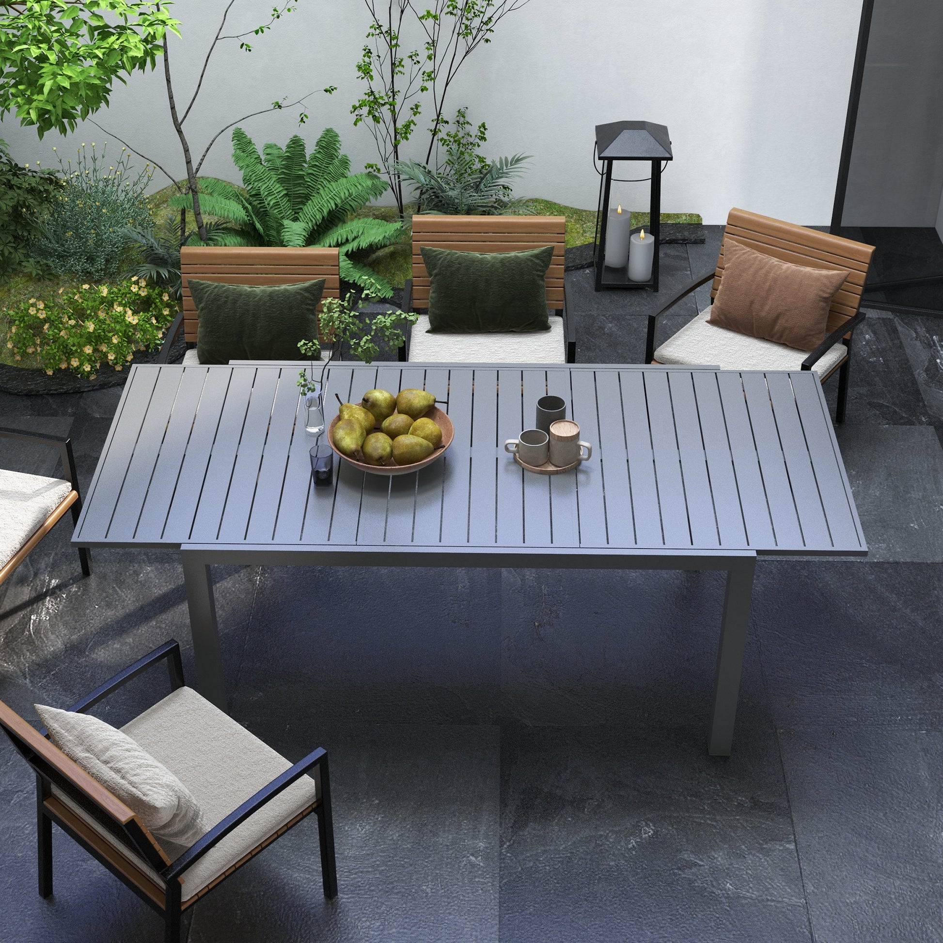 Aluminum Patio Dining Table - Expandable 6-8 Charcoal-DECOROLALA