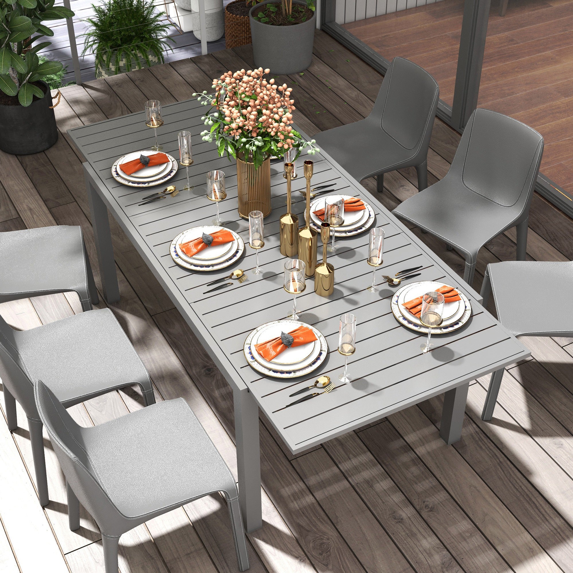 Aluminum Patio Dining Table - Expandable 6-8 Charcoal-DECOROLALA