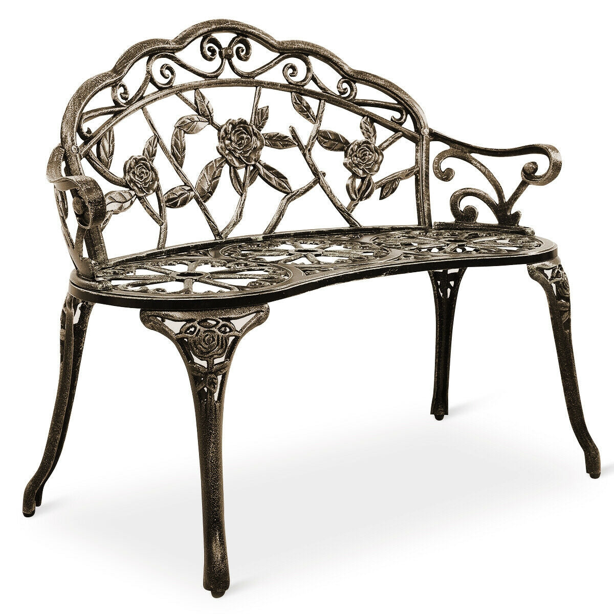 Aluminum Patio Outdoor Garden Bench Chair Loveseat Cast-Bronze-Outdoor Benches-DECOROLALA