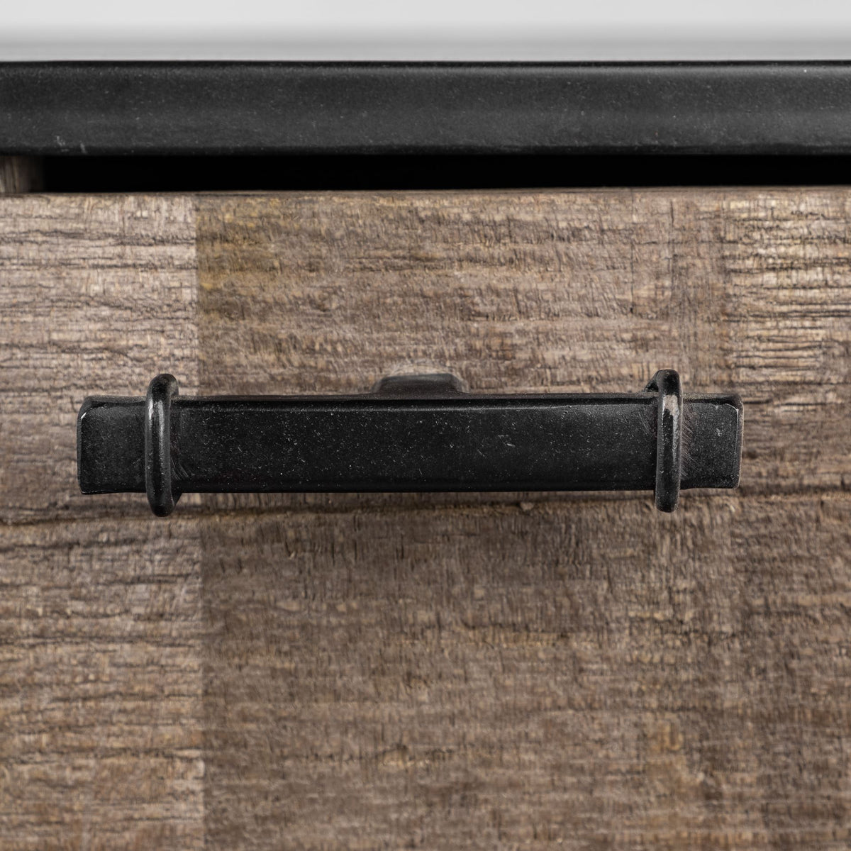 Alvin 82x20 Brown Solid Wood With Black Metal Frame 3 Drawer 2 Cabinet Door Sideboard-Sideboards & Buffets-DECOROLALA
