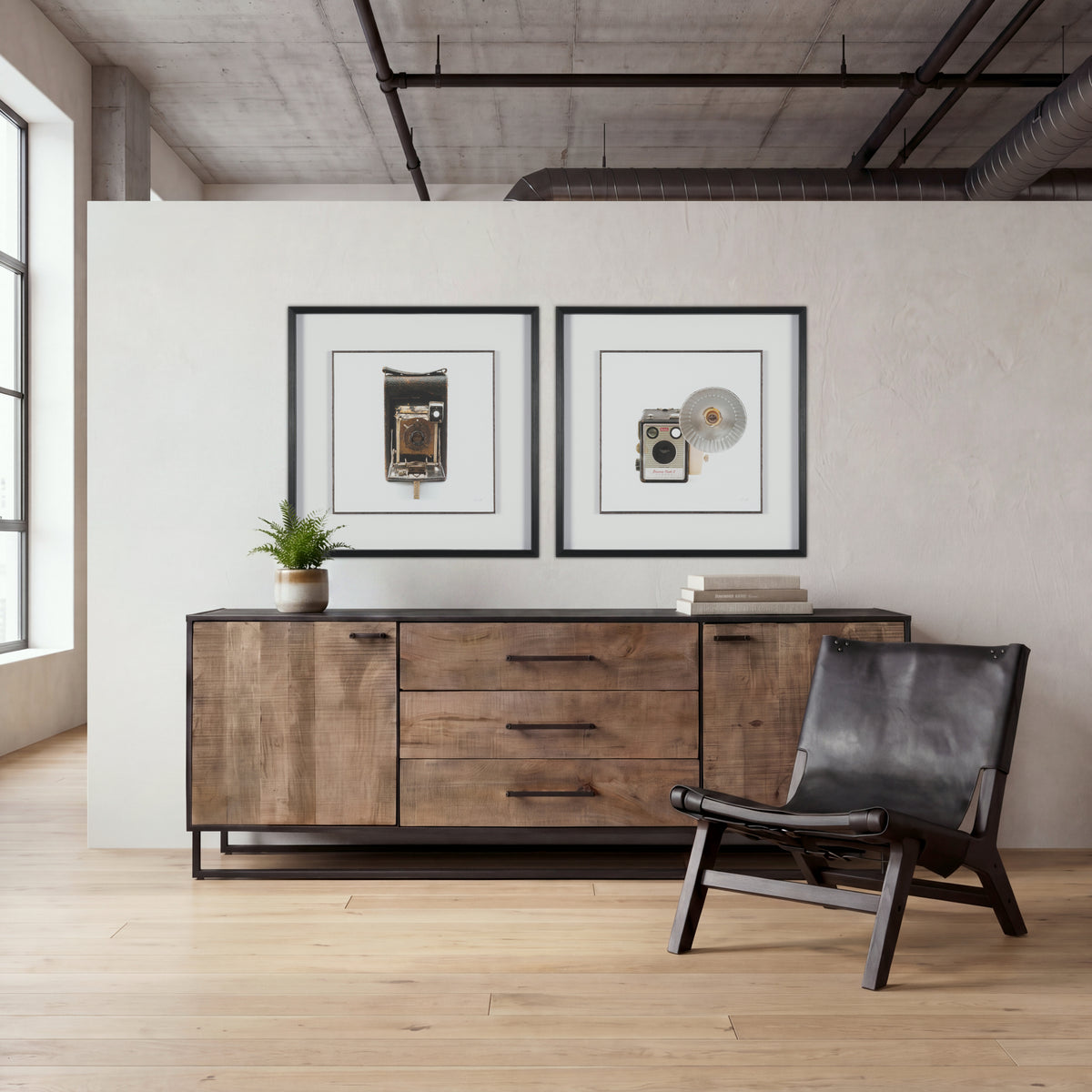 Alvin 82x20 Brown Solid Wood With Black Metal Frame 3 Drawer 2 Cabinet Door Sideboard-Sideboards & Buffets-DECOROLALA