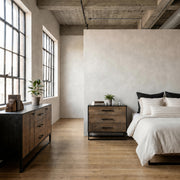 Alvin 82x20 Brown Solid Wood With Black Metal Frame 3 Drawer 2 Cabinet Door Sideboard-Sideboards & Buffets-DECOROLALA