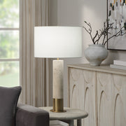 Amadora 27.75" Travertine Table Lamp, Beige Linen-Table Lamp-DECOROLALA