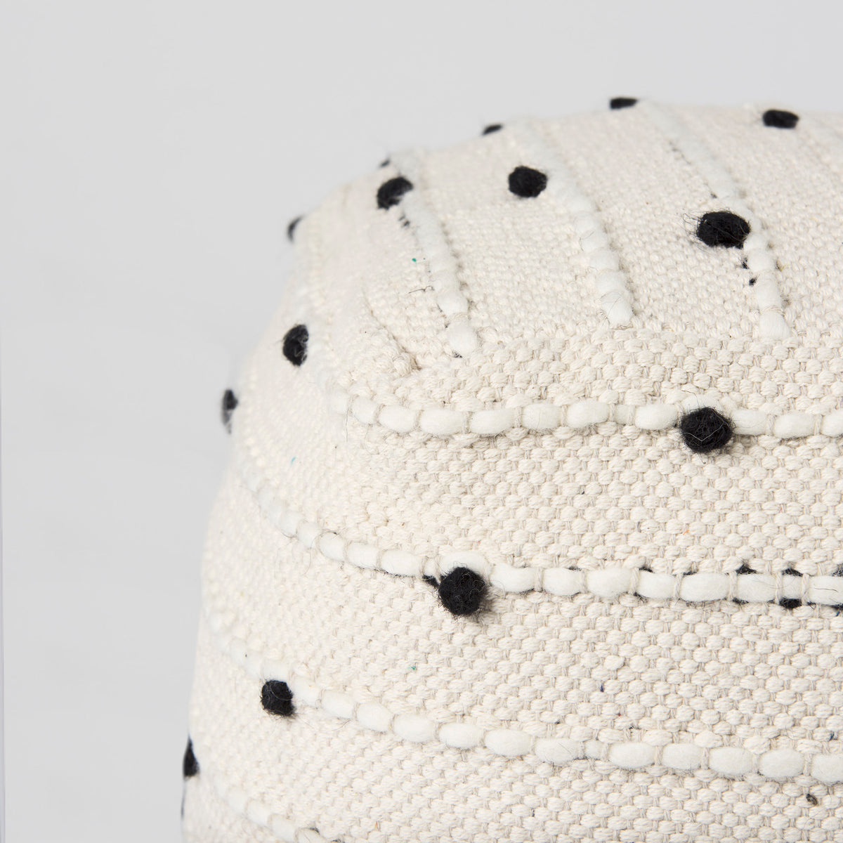 Amaira 16.0L x 16.0W x 16.0H Cream/Black/White patterned Wool and Cotton Pouf-Poufs-DECOROLALA