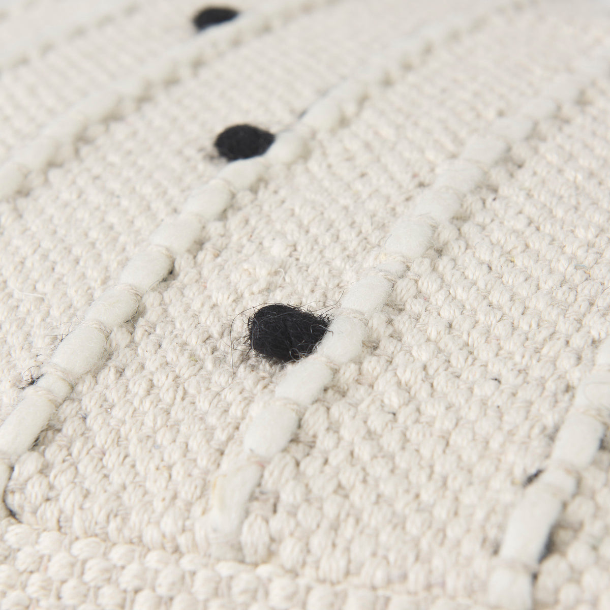 Amaira 16.0L x 16.0W x 16.0H Cream/Black/White patterned Wool and Cotton Pouf-Poufs-DECOROLALA