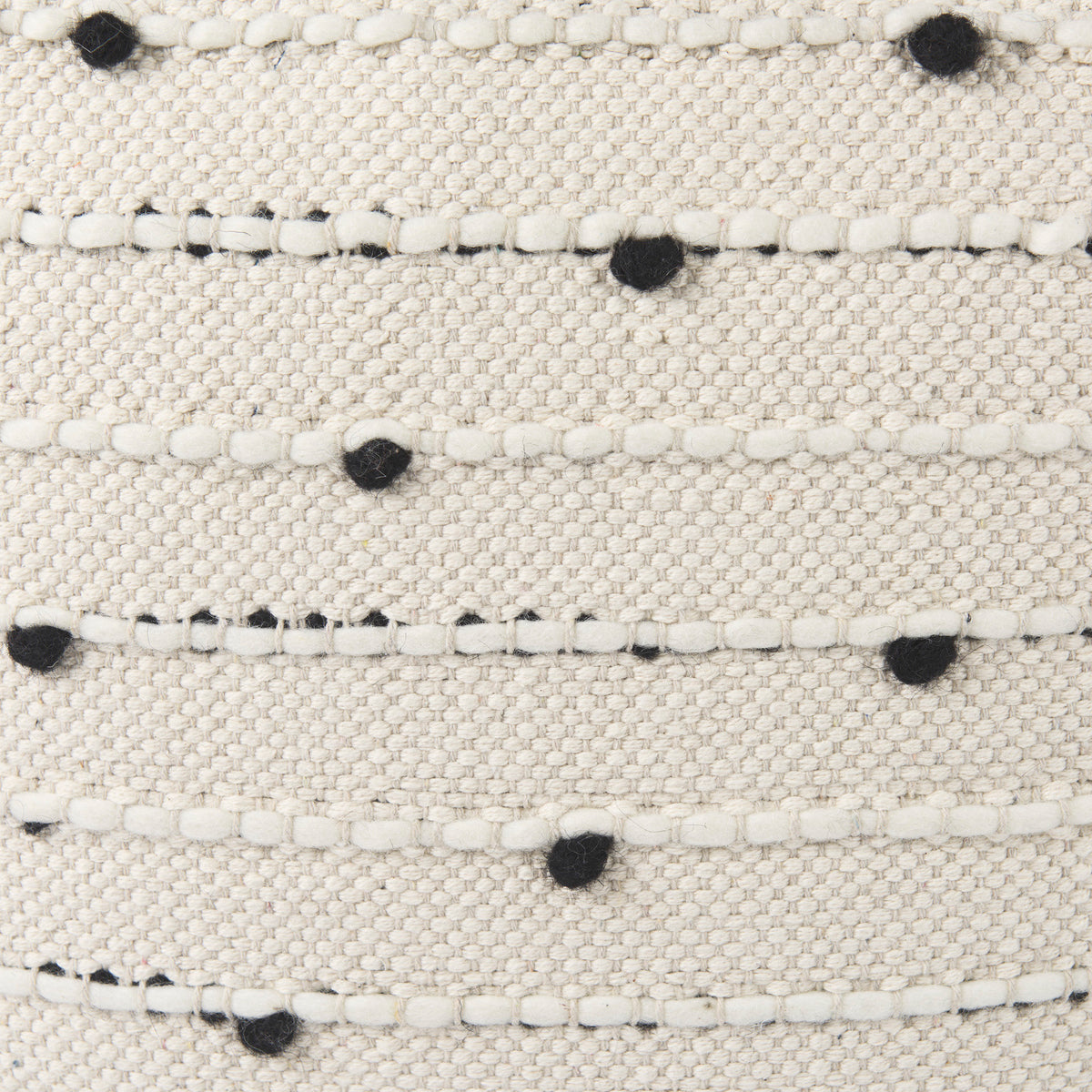 Amaira 16.0L x 16.0W x 16.0H Cream/Black/White patterned Wool and Cotton Pouf-Poufs-DECOROLALA