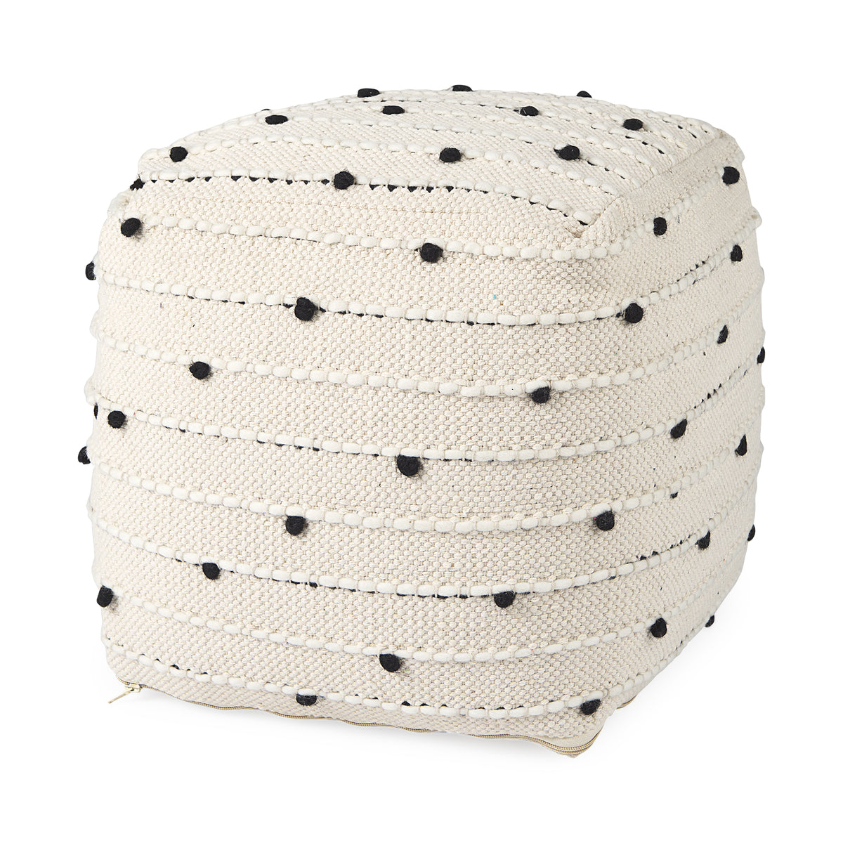 Amaira Patterned Wool and Cotton Pouf - Cream/Black-Poufs-DECOROLALA