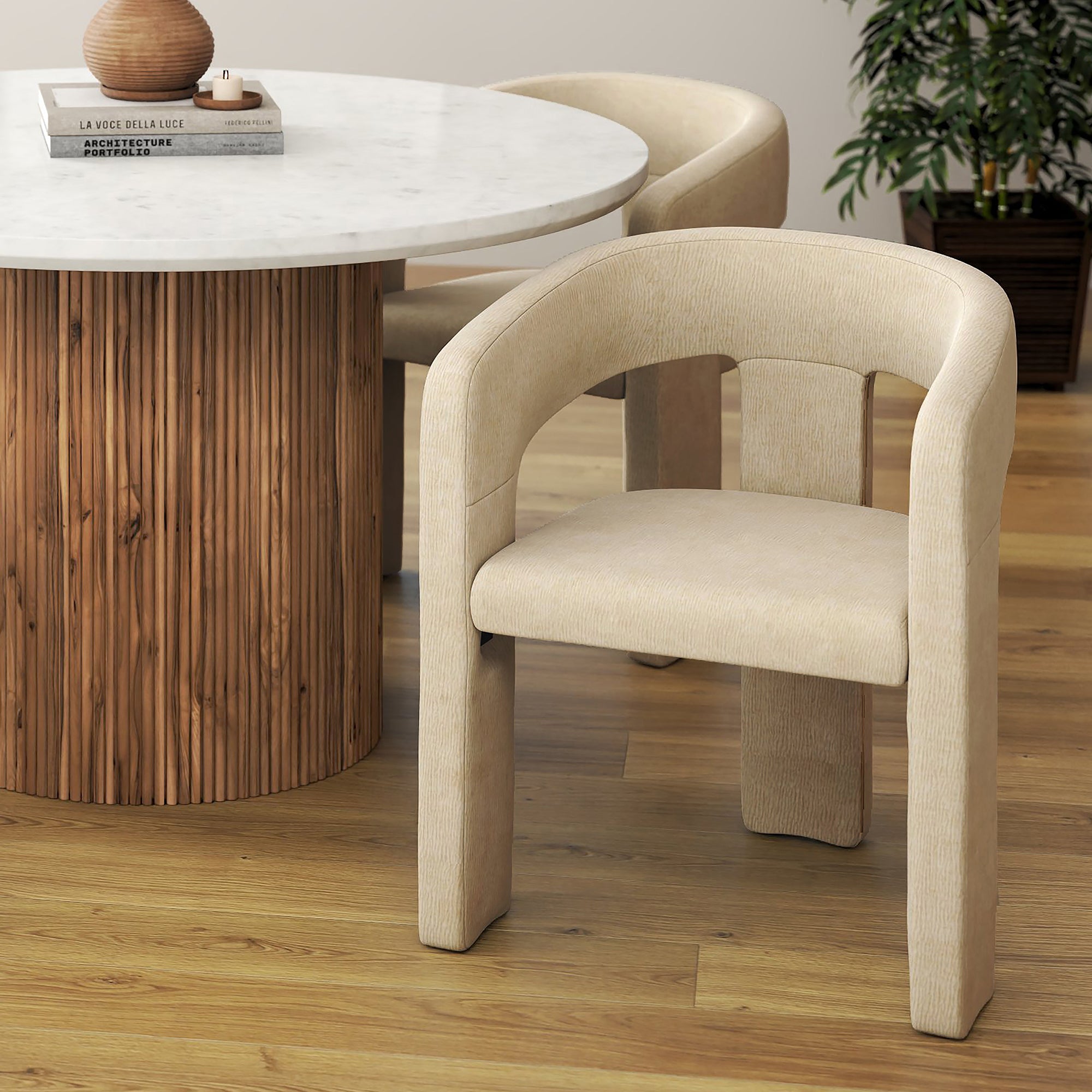 Amara Dining Chair - Beige Chenille Upholstered Cushion-DECOROLALA