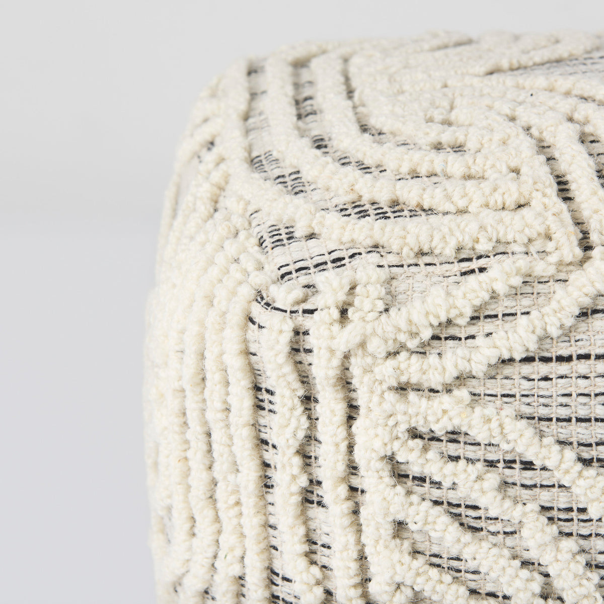 Amaya 16.0L x 16.0W x 16.0H Cream/Black/Gray Wool and Cotton Pouf-Poufs-DECOROLALA