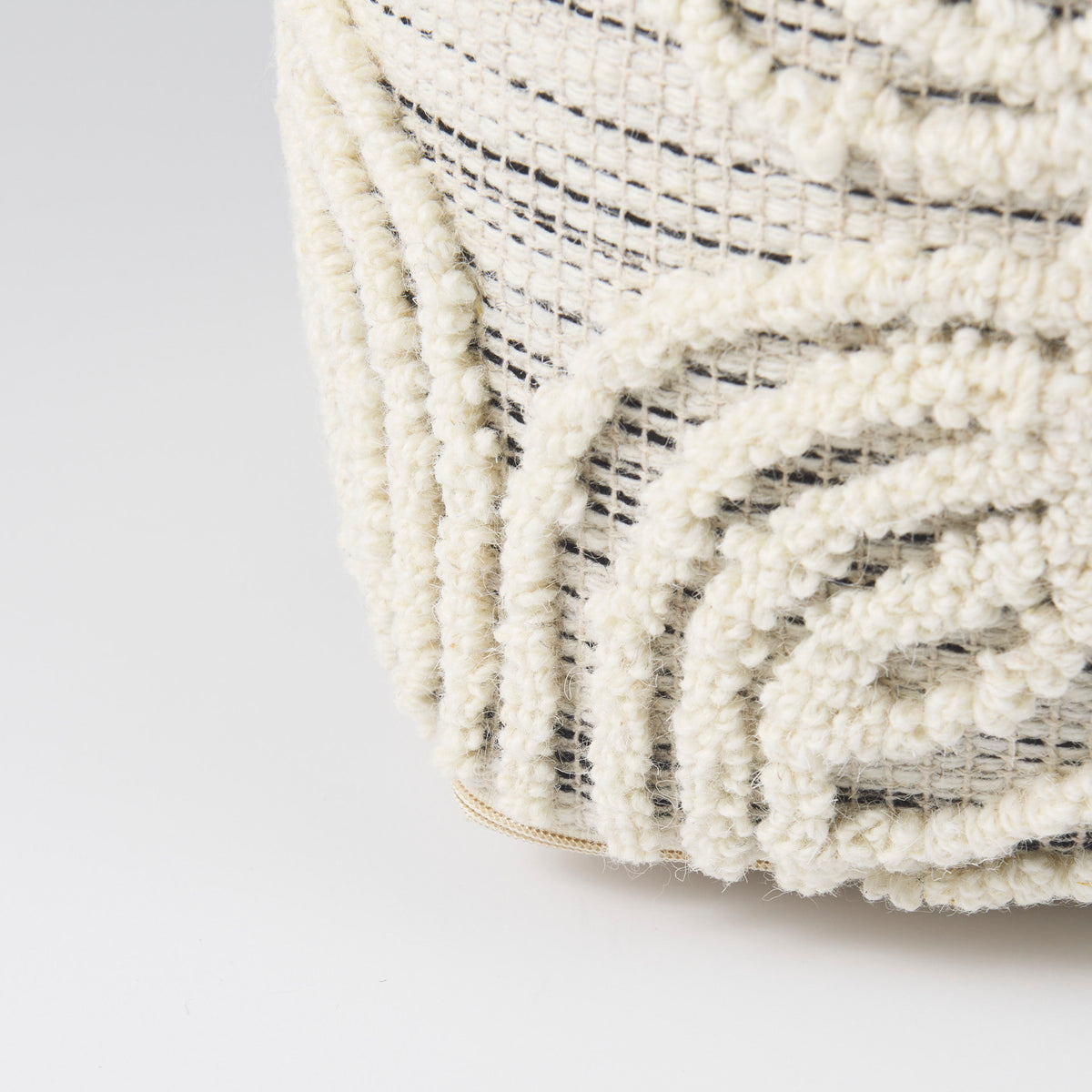Amaya 16.0L x 16.0W x 16.0H Cream/Black/Gray Wool and Cotton Pouf-Poufs-DECOROLALA